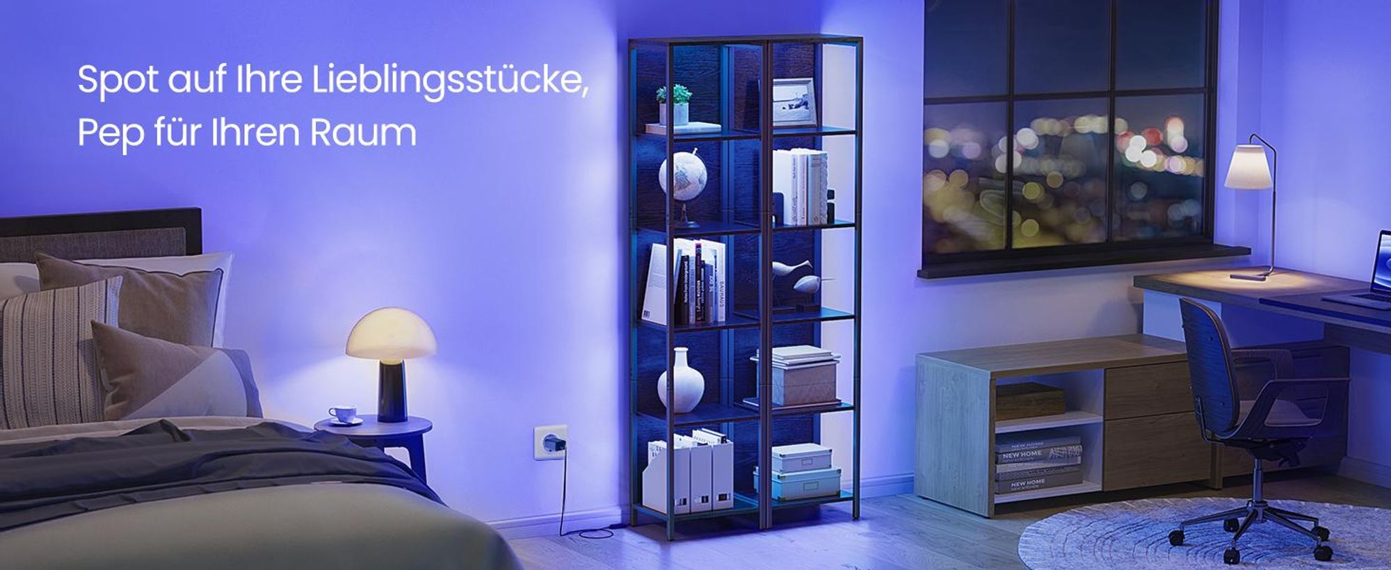 VASAGLE Bücherregal mit 6 Ebenen, Standregal mit einstellbarer LED-Beleuchtung, Regal mit Stahlrahmen, 30,3 x 40/60 x 178,6 cm, für Wohnzimmer