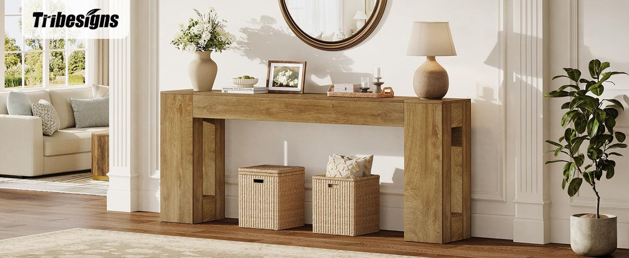 Tribesigns 200 cm extra lange Konsolentische für Eingangsbereich, schmaler Sofatisch im Landhausstil mit dicken Beinen, Akzentmöbel aus Holz