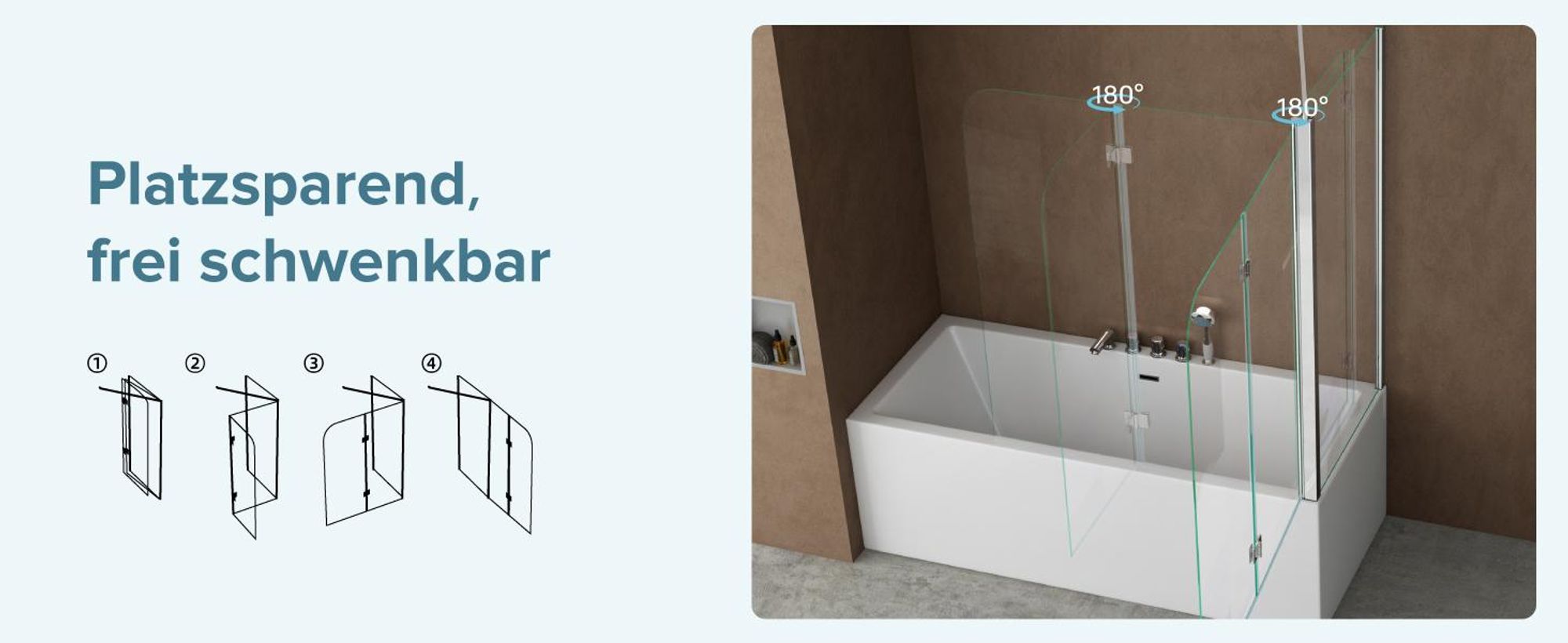 doporro 70x120x140cm Design-Duschwand für Badewanne Badewannenaufsatz Duschabtrennung 6mmESG-Sicherheitsglas inkl.NANO-Beschichtung Badewannenfaltwand