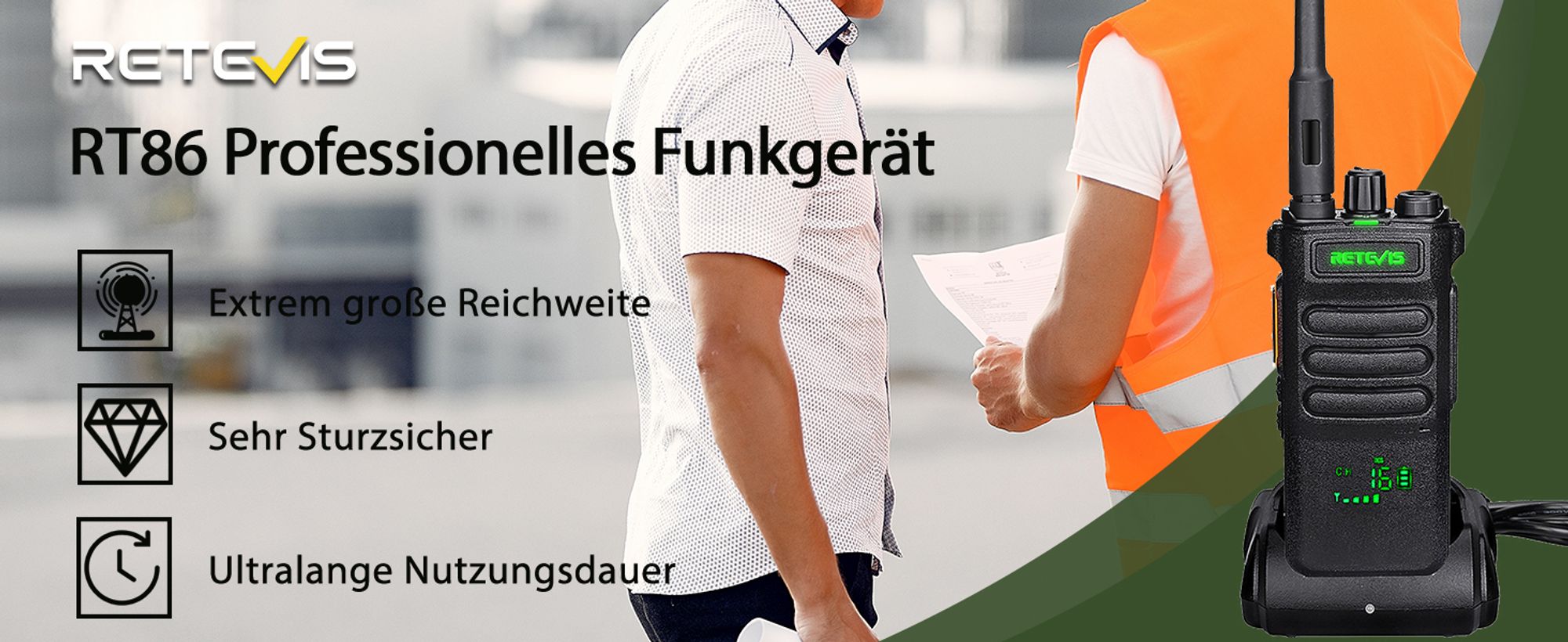 Retevis RT86 Funkgerät mit Großer Reichweite, 8W, Walkie-Talkie mit Lautsprechermikrofon, 2600mAh, Kabelloses Klon Notfallradio für Baustelle