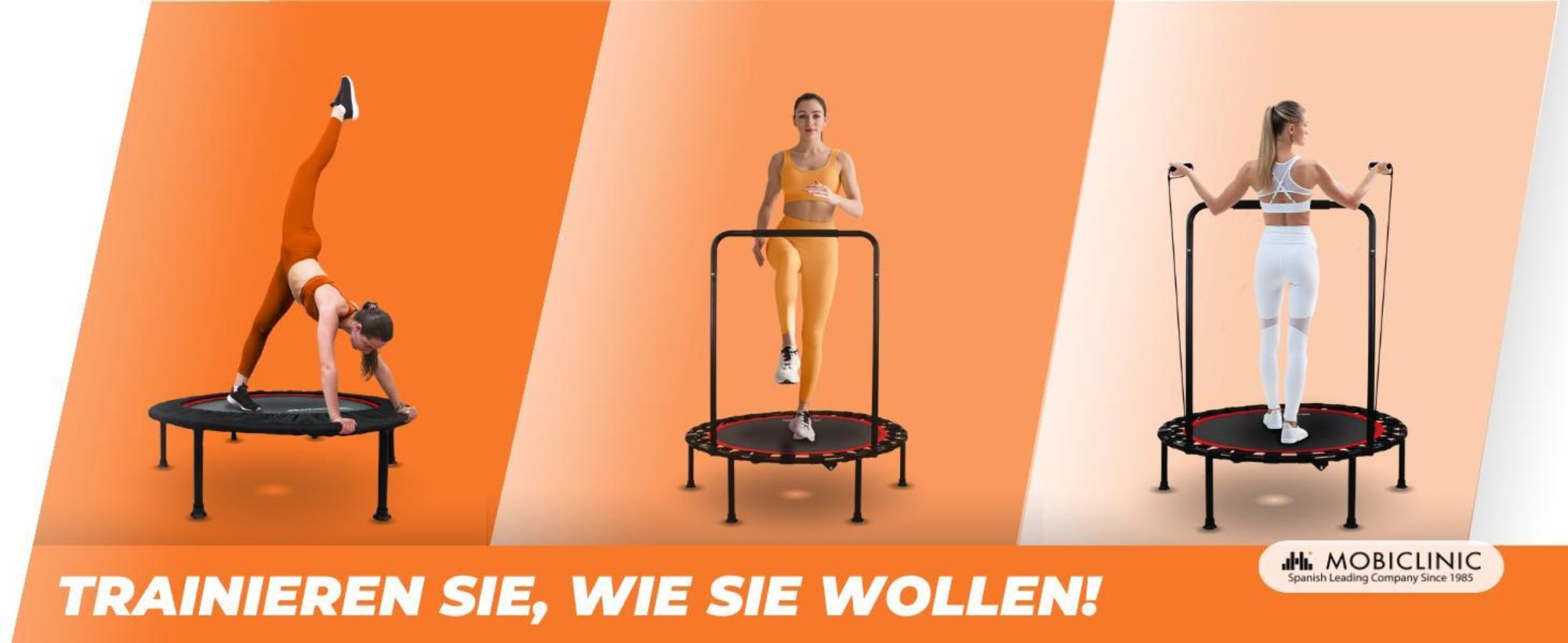 Mobiclinic Kangumobi, Fitness Trampolin, Zusammenklappbar, Indoor und Outdoor, Ø 101 cm, 2 Widerstandsbänder, bis 150 kg, mit höhenverstellbarer, Rot