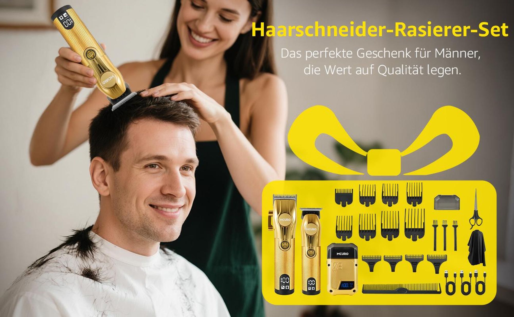 MCURO Professionelles Haarschneideset für Herren, Kabelloses Bart- und Haarschneider-Set, USB-aufladbares Elektrisches Trimmer-Set mit Folienrasierer für Präzise Männerpflege