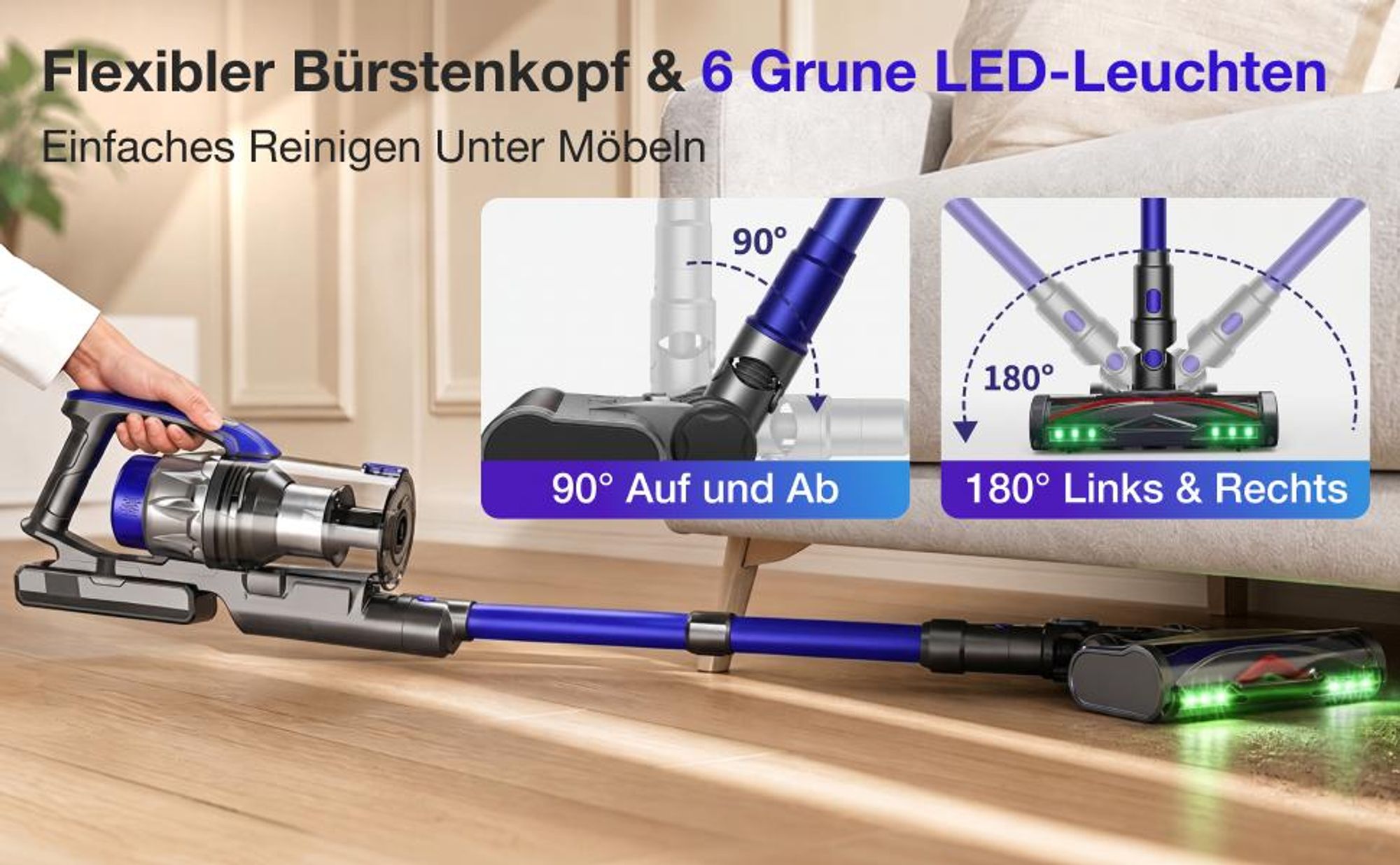 Akku staubsauger 89000 Pa,750W/70mins staubsauger kabellos,2.5L Staubbehälter,LCD-Display, abnehmbarer Akku