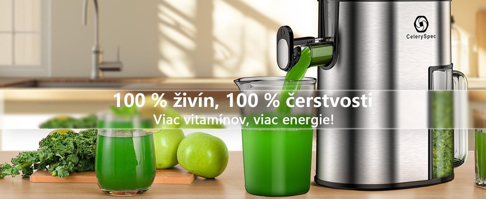 CelerySpec SJ-048-EU-SS Pomalý Odšťavovač - 250W Výkon 1.8L Veľká kapacita Dva podávacie otvory s priemerom 130 mm a 45 mm - strieborná