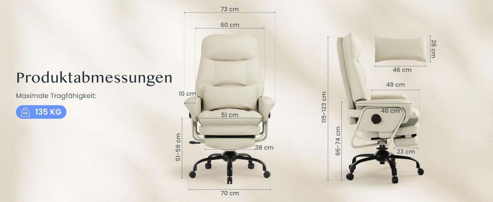 FLEXISPOT 3-in-1 Ergonomischer Bürostuhl mit 165° Liegefunktion, Ausziehbarer Fußstütze, Dickem Komfortpolster und Höhenverstellung (Beige)