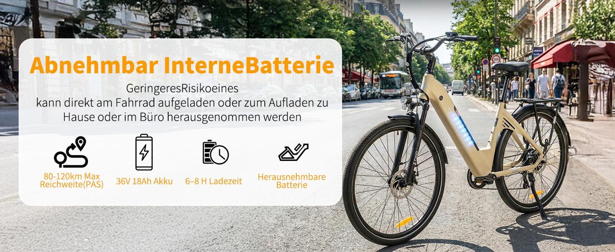 ttgo C3 SE 28 Zoll E-Bike für Erwachsene, Elektrofahrrad 250W Motor 36V 18Ah Akku, 80–120 km Reichweite, 25 km/h City ebike E-Hollandräder