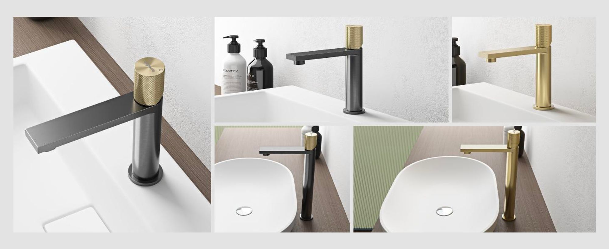 doporro Wasserhahn Bad, Waschtischarmatur mit Auslaufhöhe 225 mm, Edelstahlgehäuse, Mischbatterie für Waschbecken Armaturen Gebürstet gold Fino-01H