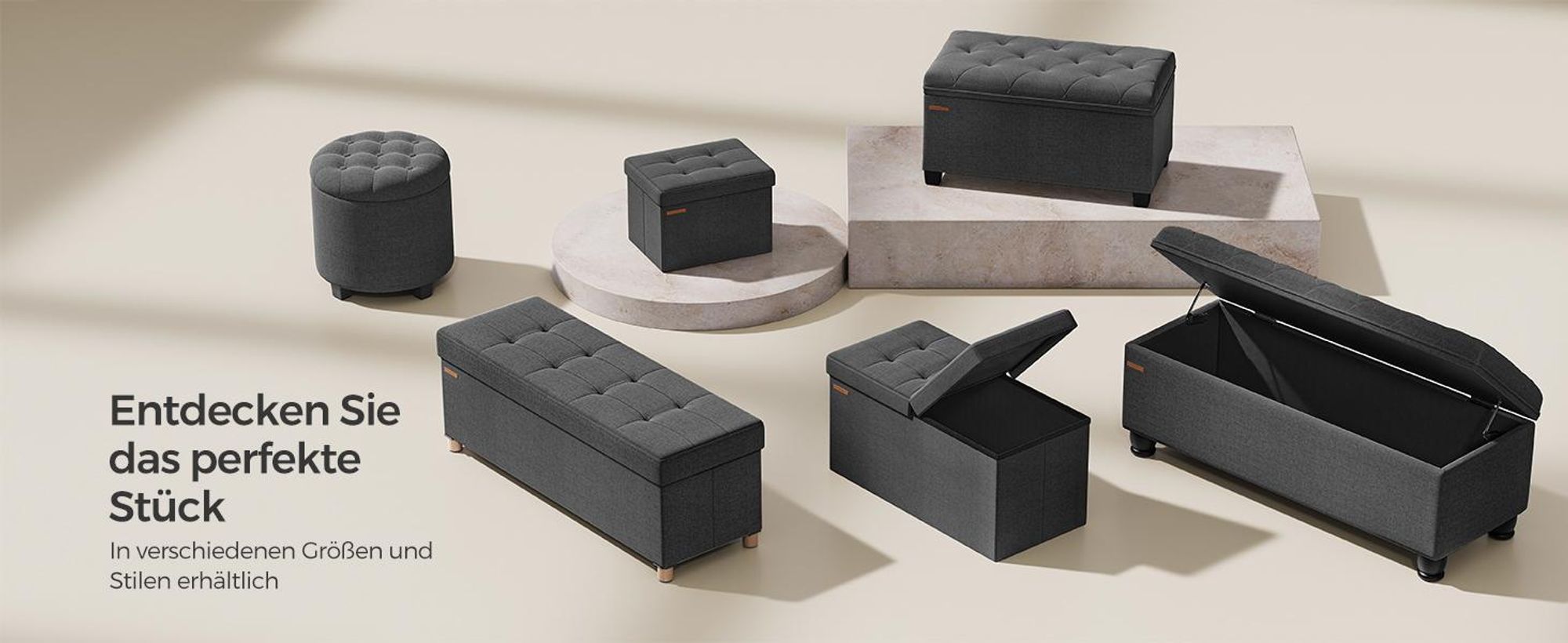 SONGMICS Sitzhocker, 112L, klappbare Sitztruhe, Aufbewahrungsbox, Dunkelgrau