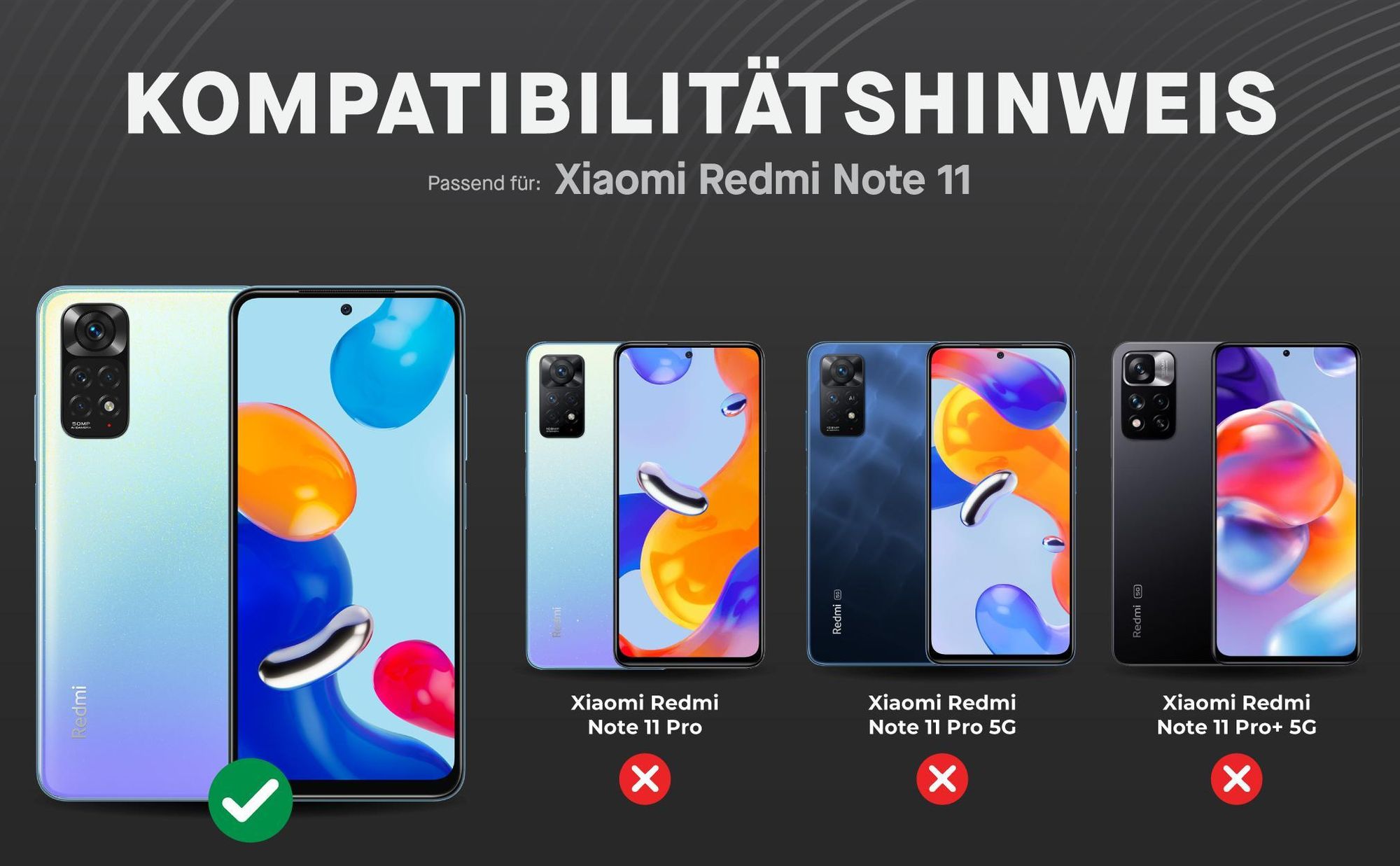 Kompatibilitätshinweise Displayglas für Xiaomi Redmi Note 11