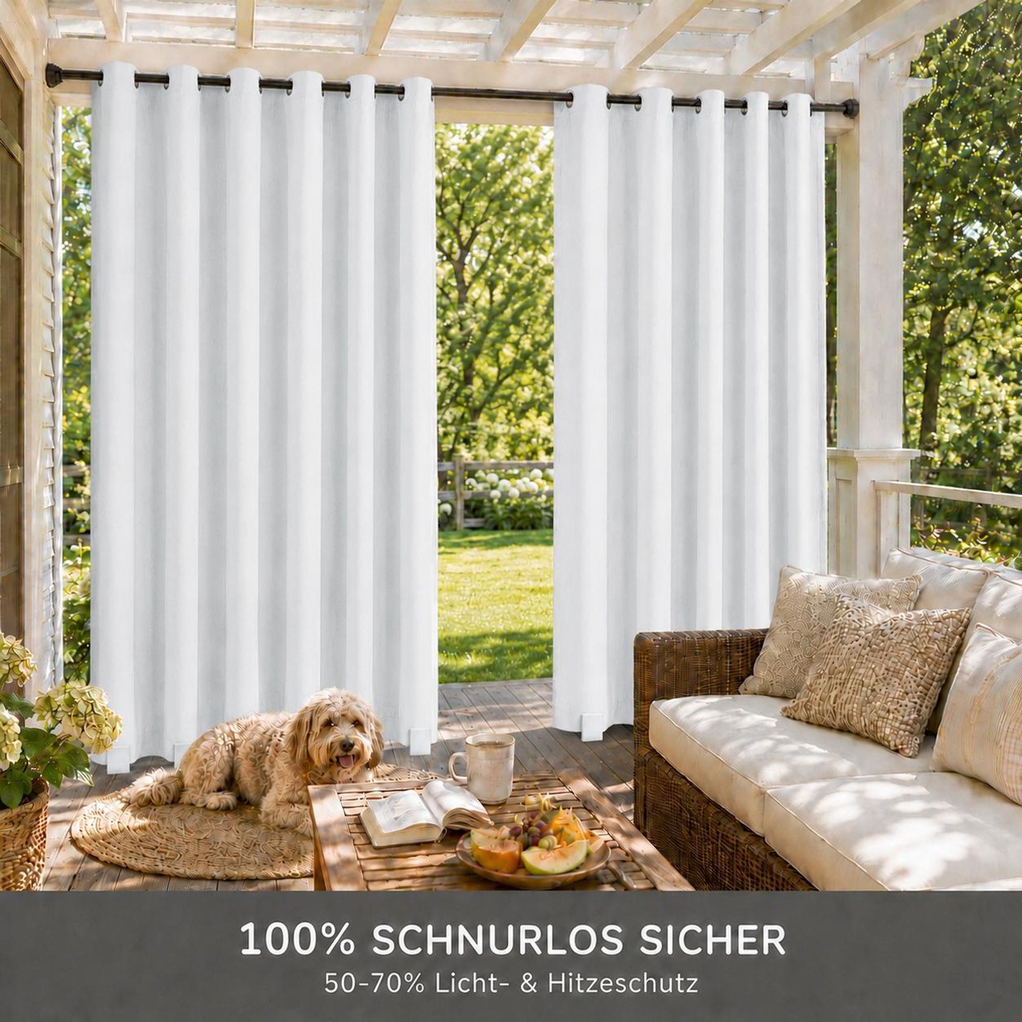 1x Garden Outdoor Vorhang Wetterfest Mit ösen Wasserdicht Sichtschutz UV-Schutz für Balkon Terrasse Patio Pavillon, 132x213cm, Weiß