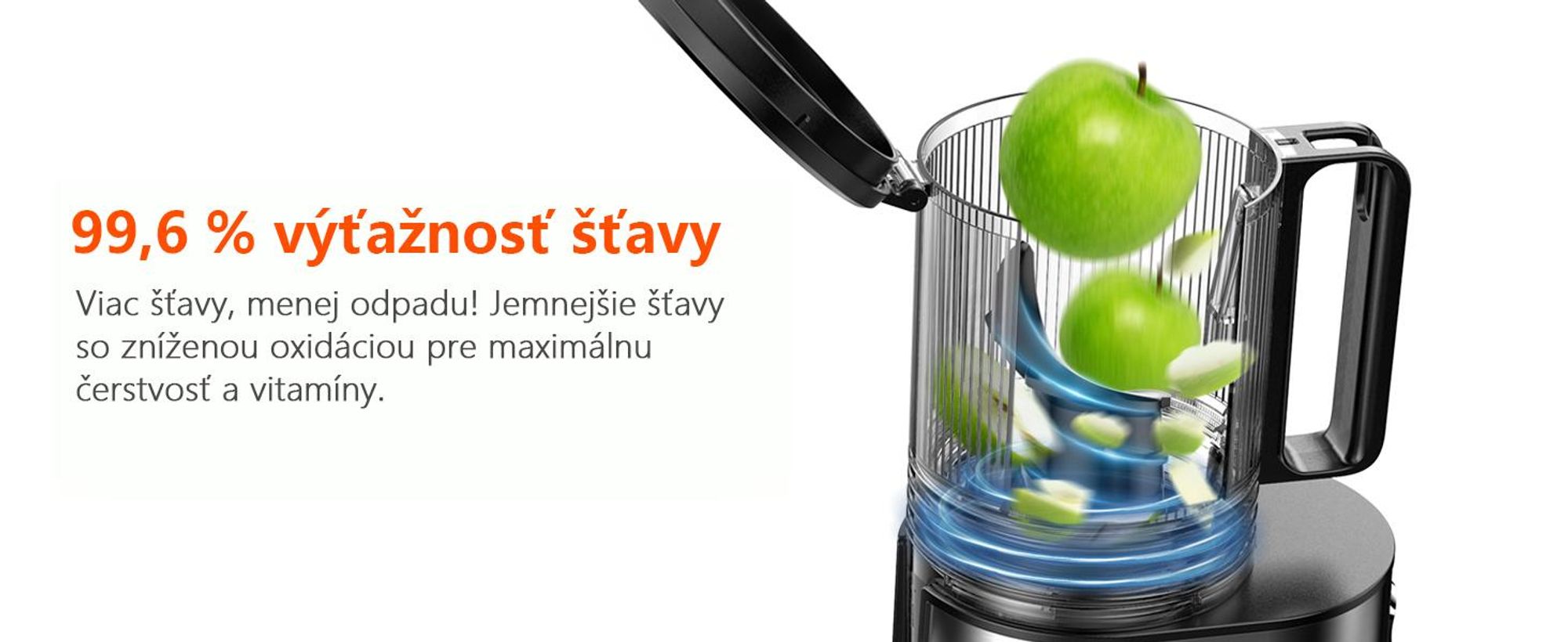 CelerySpec SJ-048-EU-SS Pomalý Odšťavovač - 250W Výkon 1.8L Veľká kapacita Dva podávacie otvory s priemerom 130 mm a 45 mm - strieborná