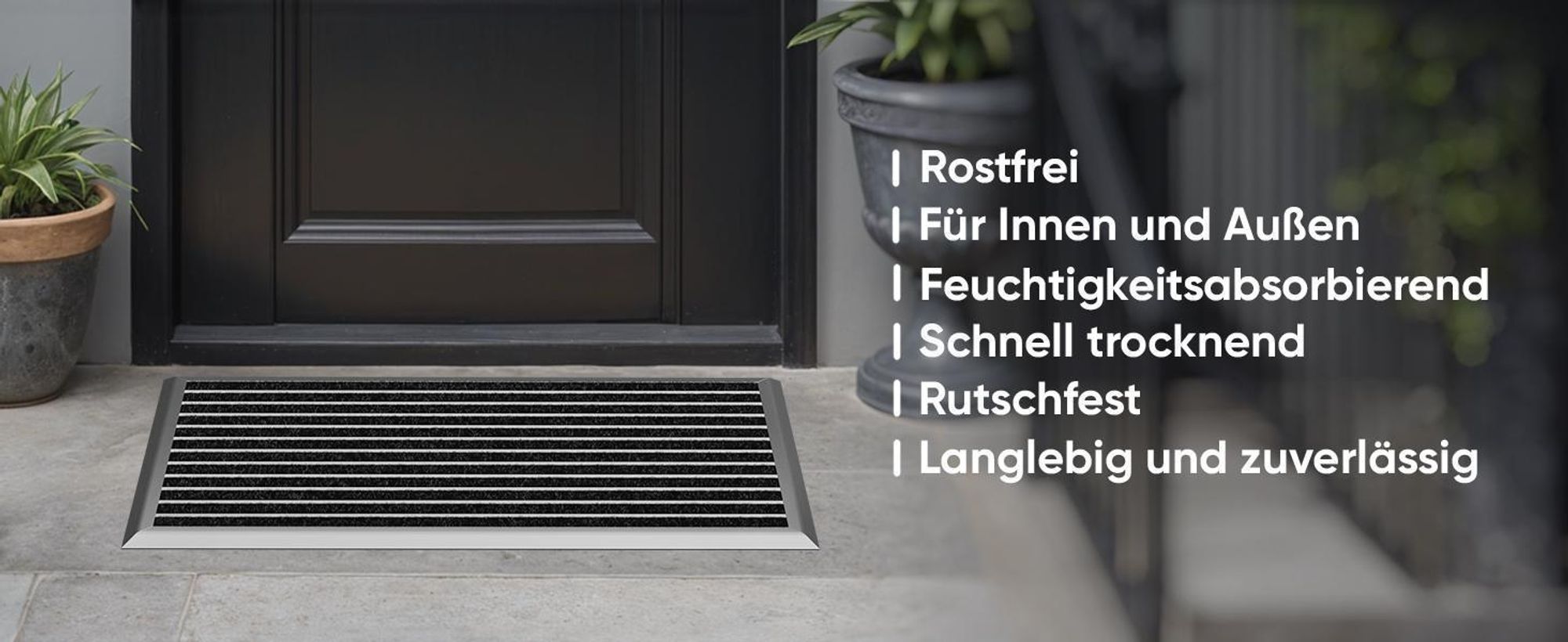 Fußmatte Außen Schmutzfangmatte für Draußen - 50 x 80 cm silbernem Aluminiumrand Wetterfester Fußabstreifer Outdoor Fußmatte