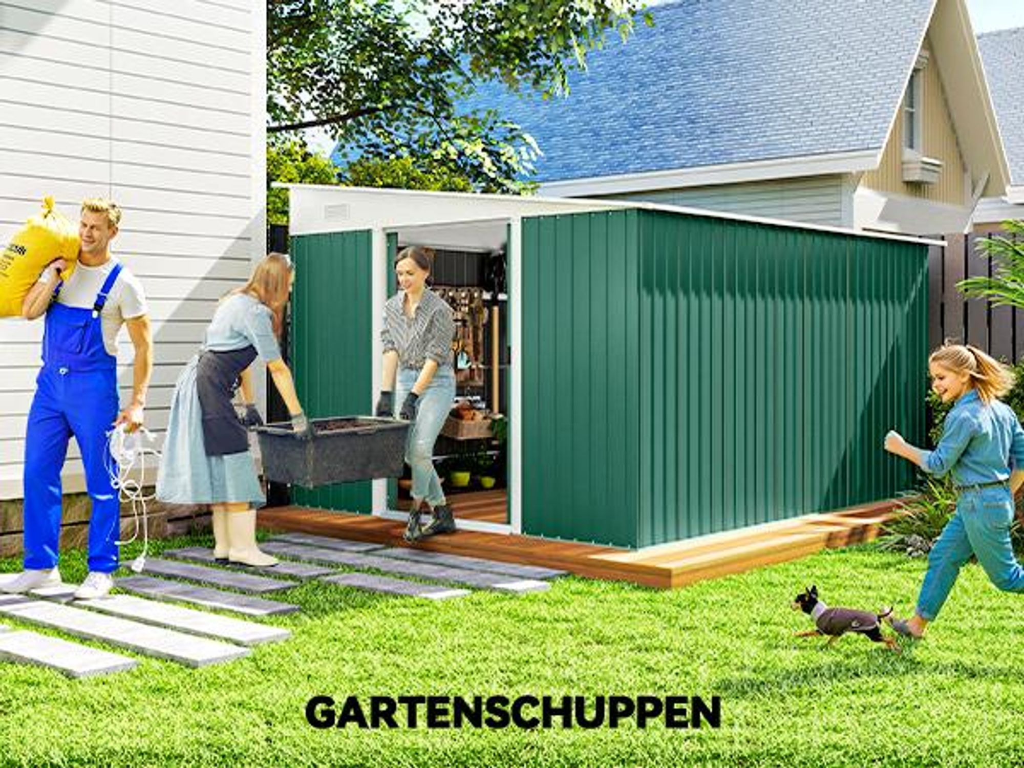 Outsunny 8,9 ㎡ Gerätehaus Stahl-Geräteschuppen mit Pultdach, Schiebetür, Grün