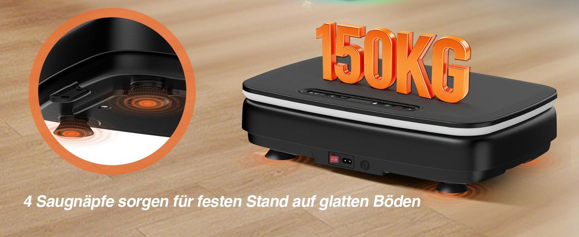 DH FitLife Vibrationsplatte für Zuhause, 0–99 Stufen, 9 Auto-Programme, leise mit Saugnäpfen, Bluetooth Lautsprecher, inkl. Zugbänder, 150kg
