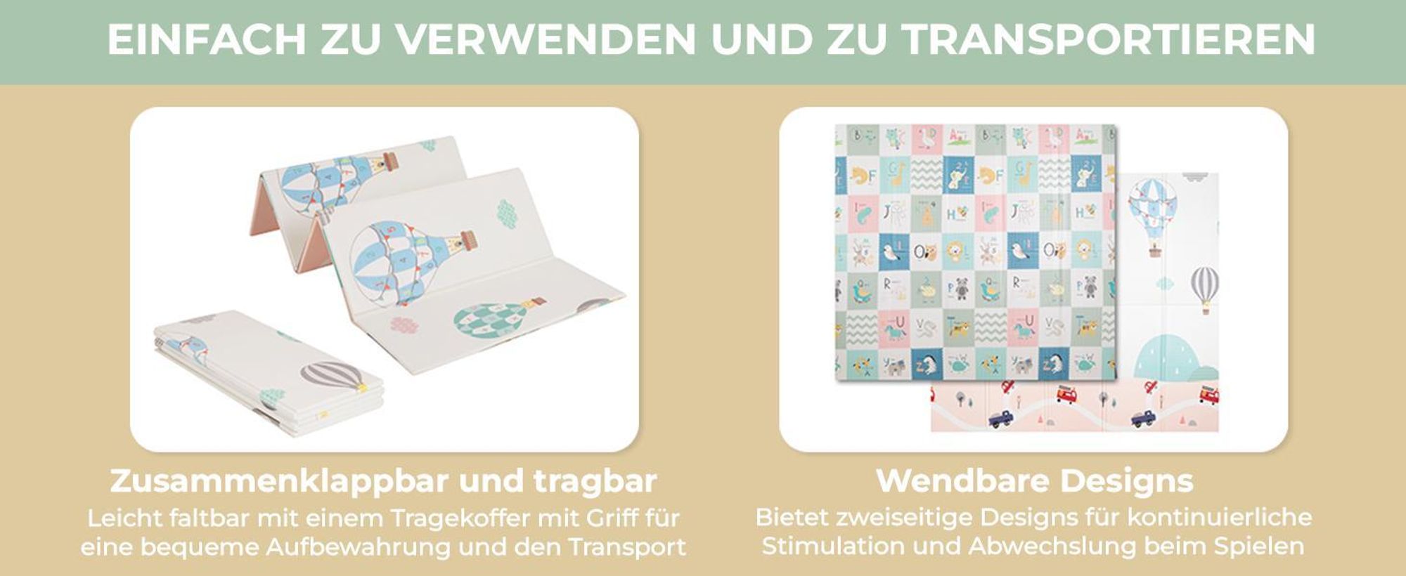 KiddyMoon Spielmatte Babymatte Zweiseitige Krabbelmatte Matte Schaumstoffmatte Für Kinder Kindermatte Kindgerechte Muster Spielplatz Entwicklung Bequemer Ideal Für Drinnen Und Draußen 180X200x1cm, Bra