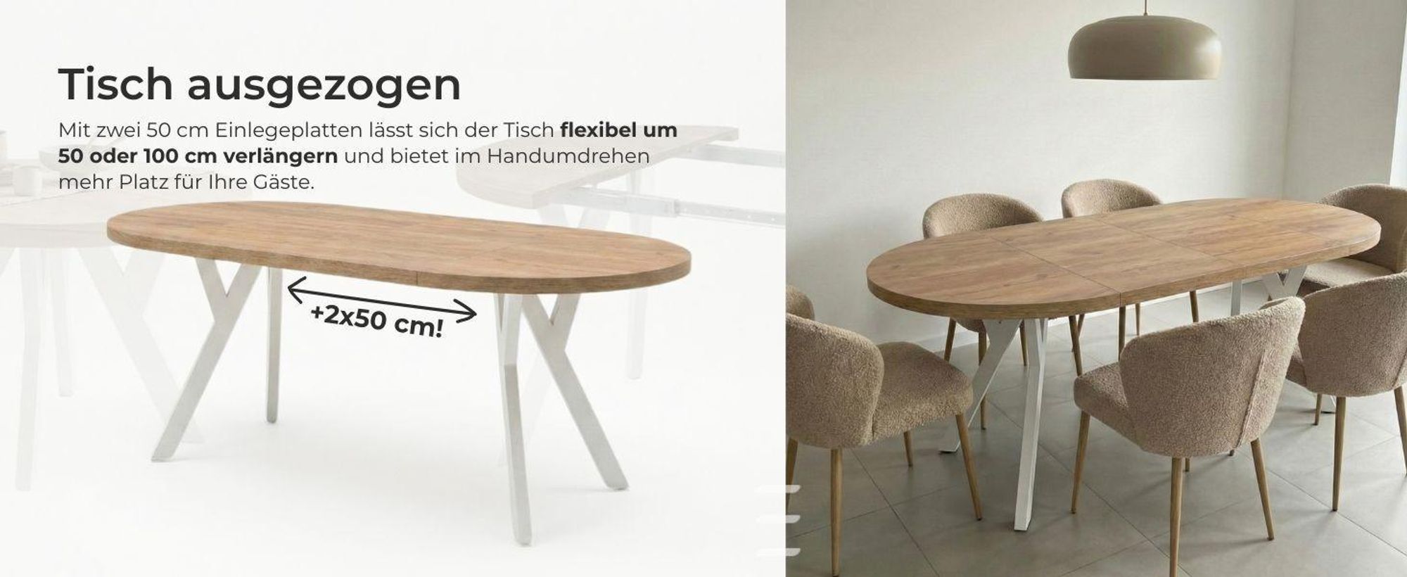 Runder Ausziehbarer Tisch für Esszimmer, PERO, Loft-Stil, Skandinavische, Durchmesser: 110 / 210 cm, Farbe: Weiss