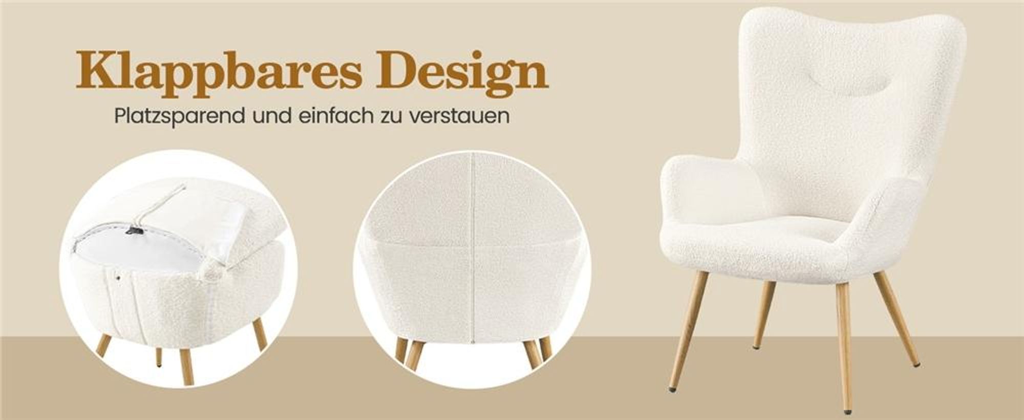 Yaheetech Ohrensessel Polsterstuhl mit klappbare Rückenlehne eleganter Armsessel Lehnsessel bis 136 kg belastbar Sessel fürs Wohnzimmer/Schlafzimmer