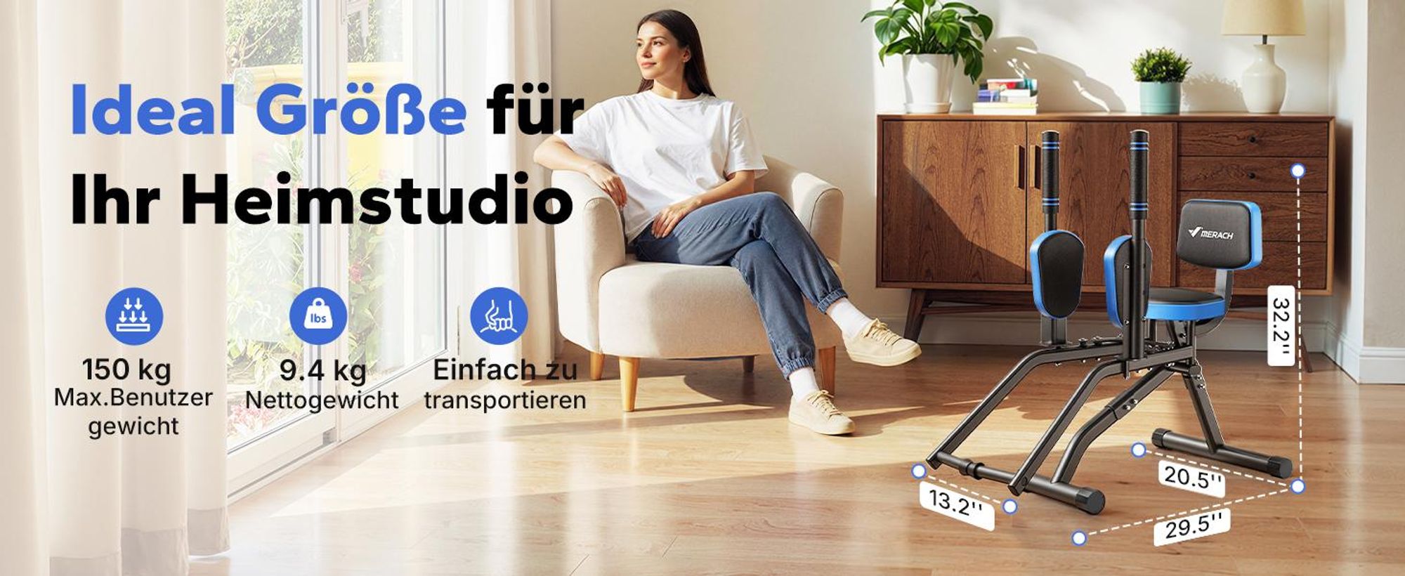 Hüftabduktor, 3-in-1 Heimtrainer für Brust, Po & Beine, Po-Trainer, Beintrainer, Hüfttrainer, bis zu 150 kg Merach
