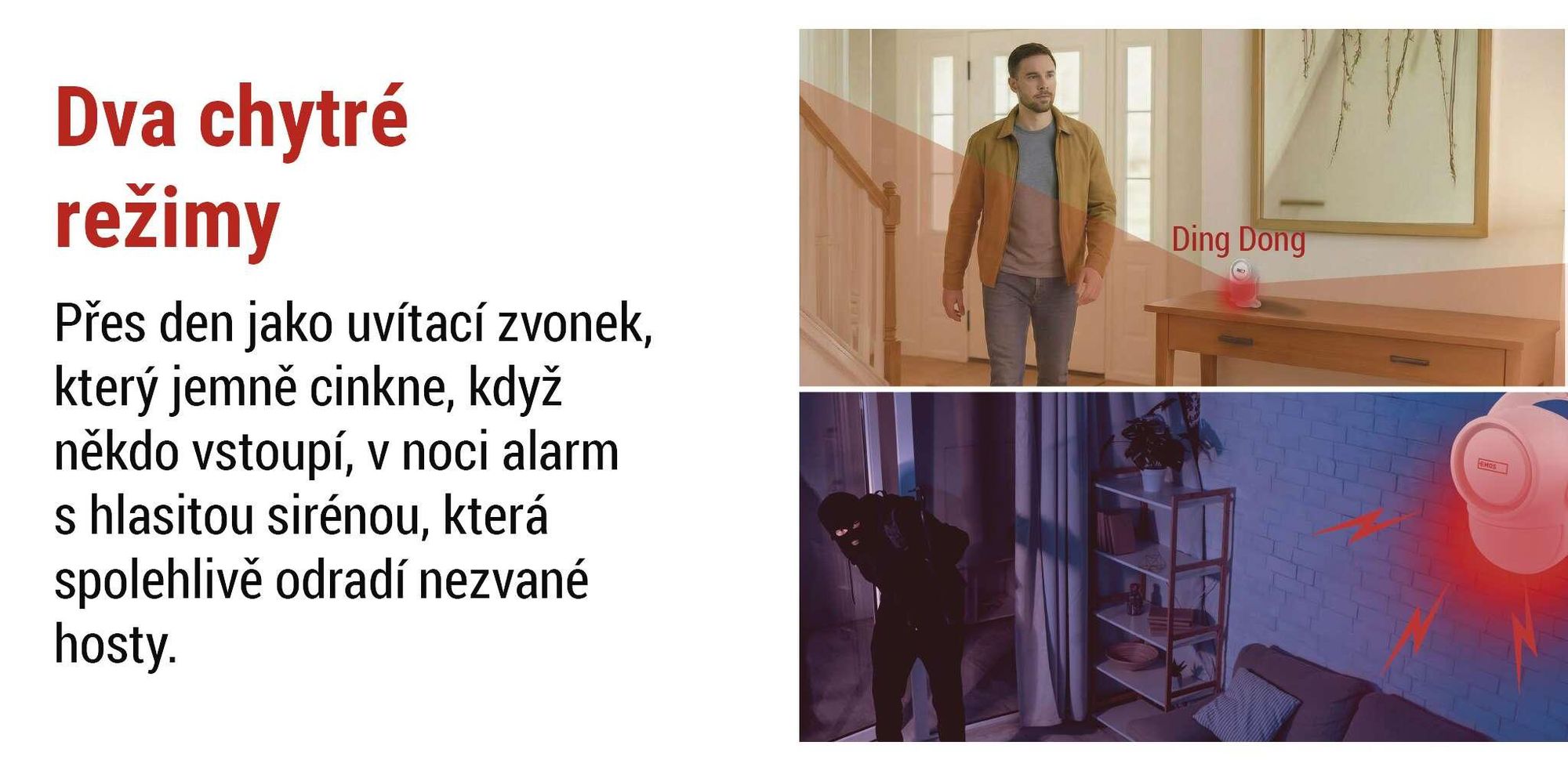 EMOS GoSmart PIR pohybové čidlo s alarmem, sirénou 125dB a aplikací, duální provoz, 2x dálkové ovládání a 6x dveřní senzor, Tuya, 2,4GHz Wi-Fi, H5030