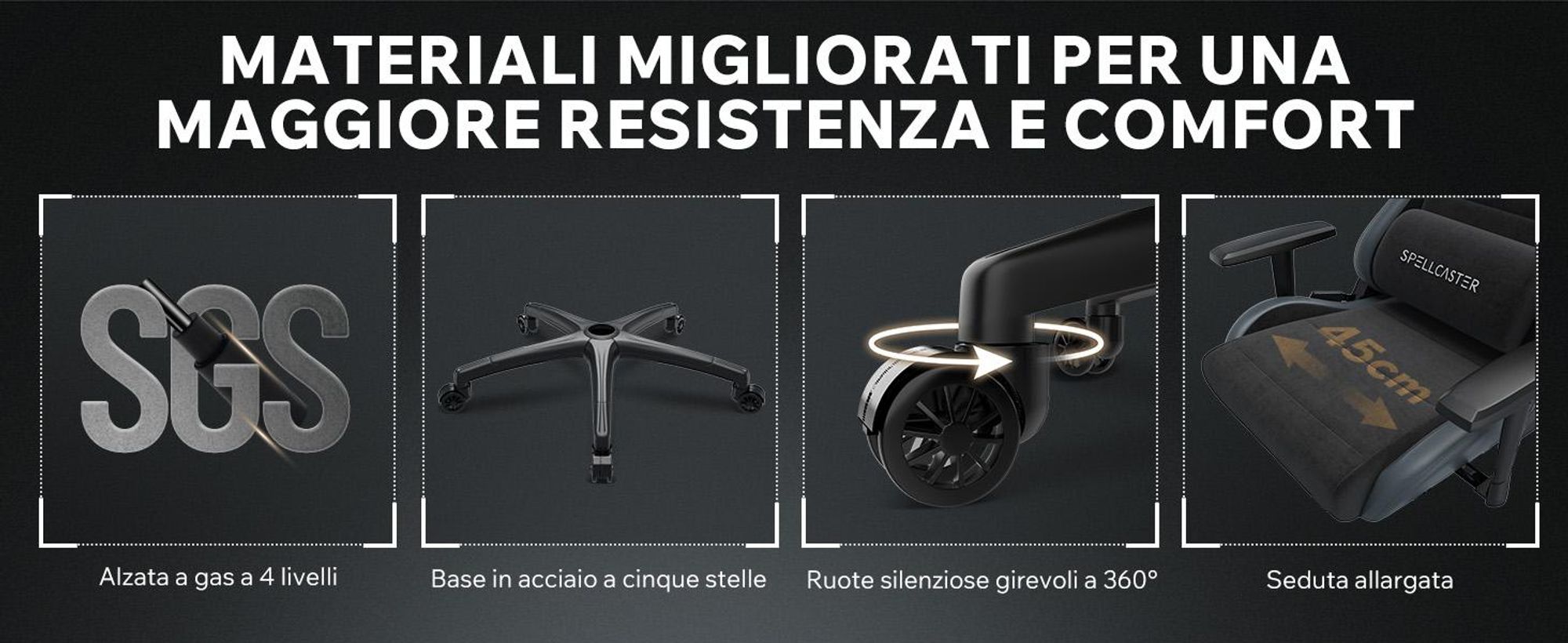 SENSE7 Spellcaster FUKU XL Sedia da gaming in Alcantara nera - Sedia da ufficio ergonomica per persone di corporatura robusta, 160 kg, imbottitura in schiuma a freddo, seduta ampia