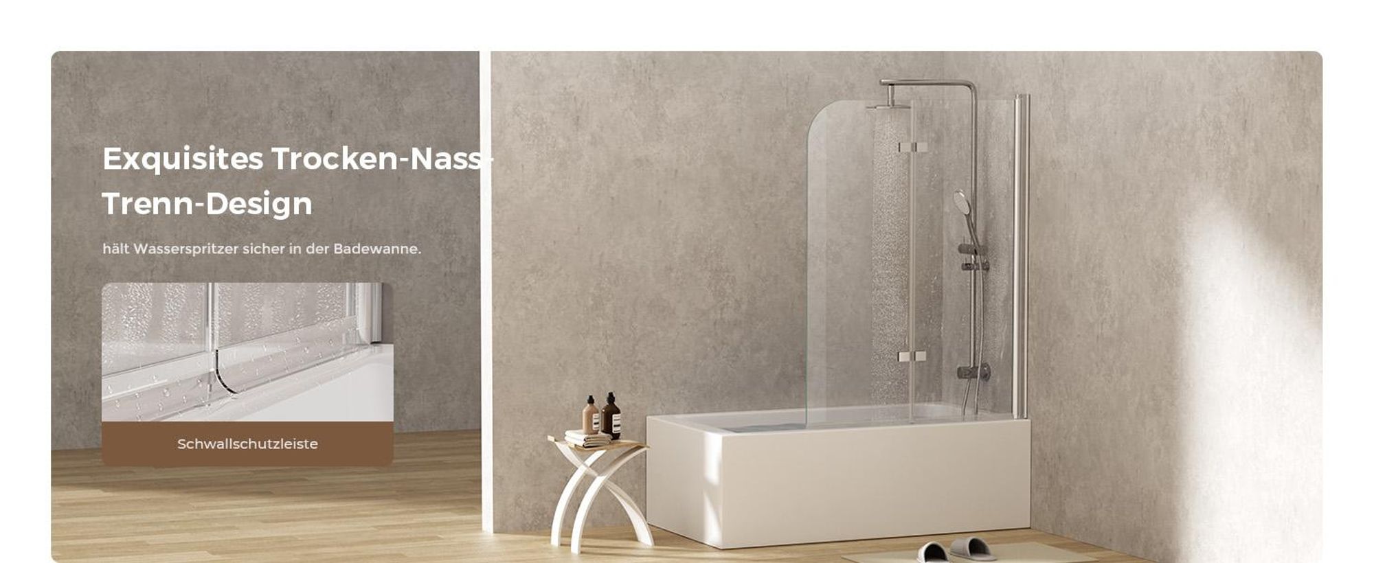 S'AFIELINA Duschabtrennung für Badewanne 100 x 140 cm 2-teiliges faltbares Wandpaneel badewannenaufsatz aus 6mm NANO Beschichtung ESG-Sicherheitsglas