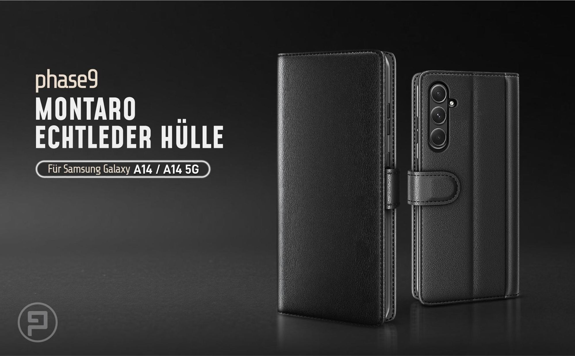 Schwarze Lederhülle für Samsung Galaxy A14 / A14 5G mit Magnetschließe