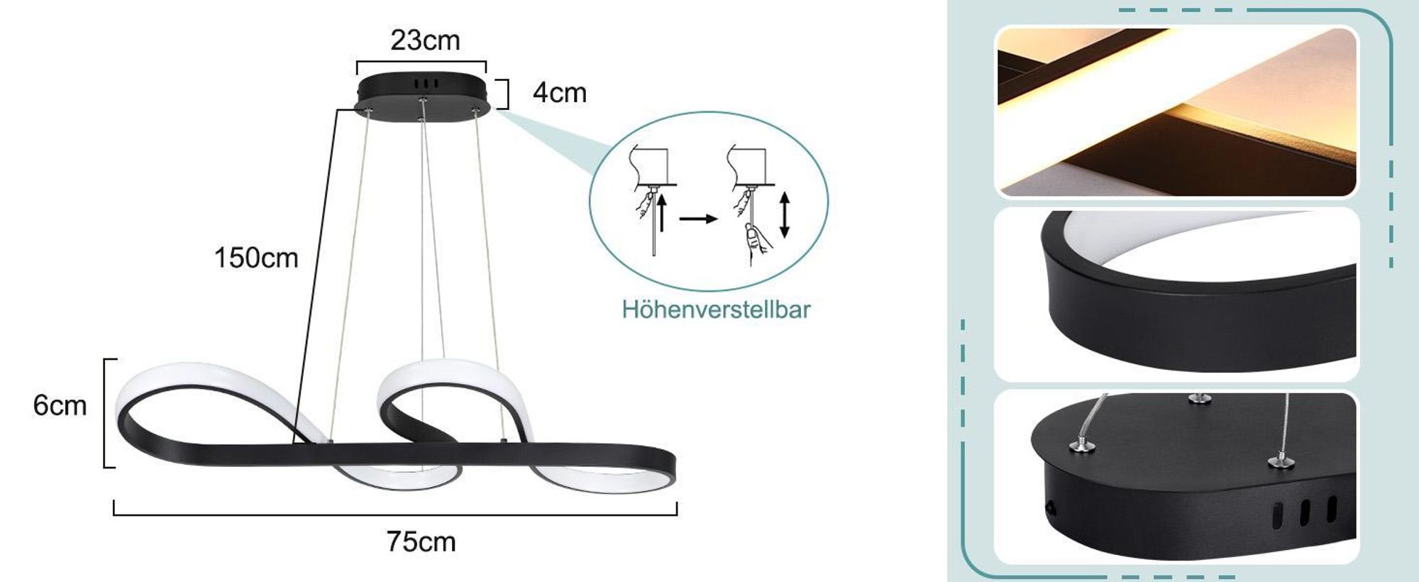 ZMH LED lampa wisząca do jadalni lampa wisząca ściemnialna, lampa wisząca biała 47W lampa do salonu z pilotem nowoczesna lampa do jadalni kuchni biura
