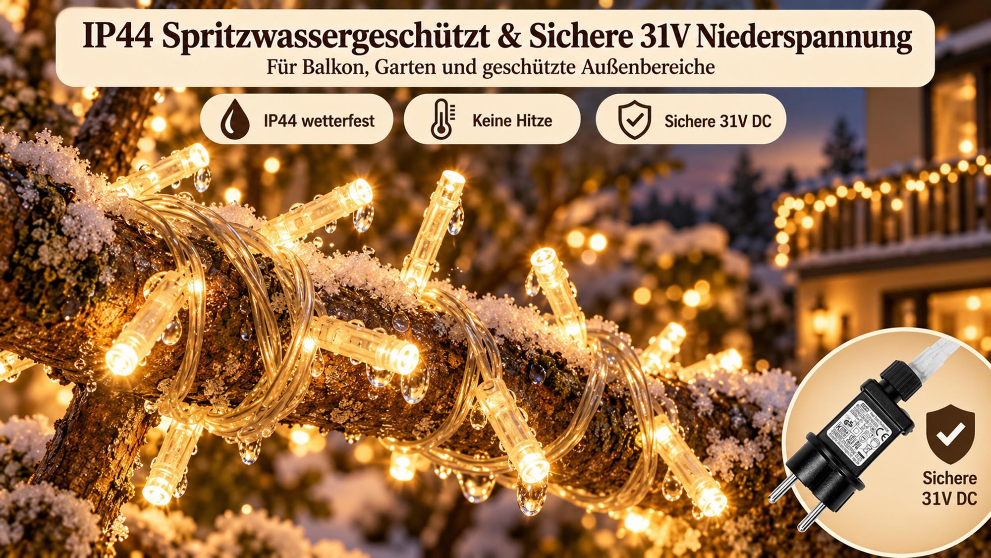 30M 300LEDs 8 Modi Lichterkette Strom, Timer, Merkfunktion, LED Weihnachten Lichterkette Party Deko Licht Weihnachtsbaum Garten Beleuchtung, Warmweiß