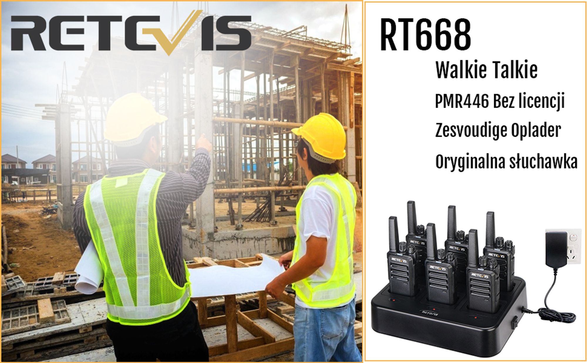 Retevis RT668 Radiotelefony dwukierunkowe z zestawem słuchawkowym, radiotelefony PMR446 z 6-kierunkową ładowarką, 1200 mAh, VOX, akumulator do radiotelefonów do szkoły, fabryki, na plac budowy, do baru (zestaw 6 sztuk, czarny)
