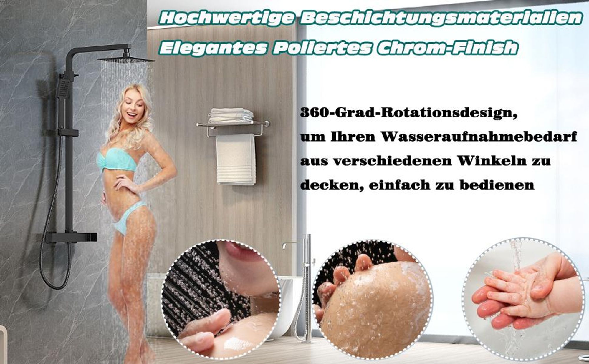 Regendusche Duschkopf, Edelstahl Regenbrause, Regenduschkopf Quadratisch, Anti-Kalk-Düsen, 30cm
