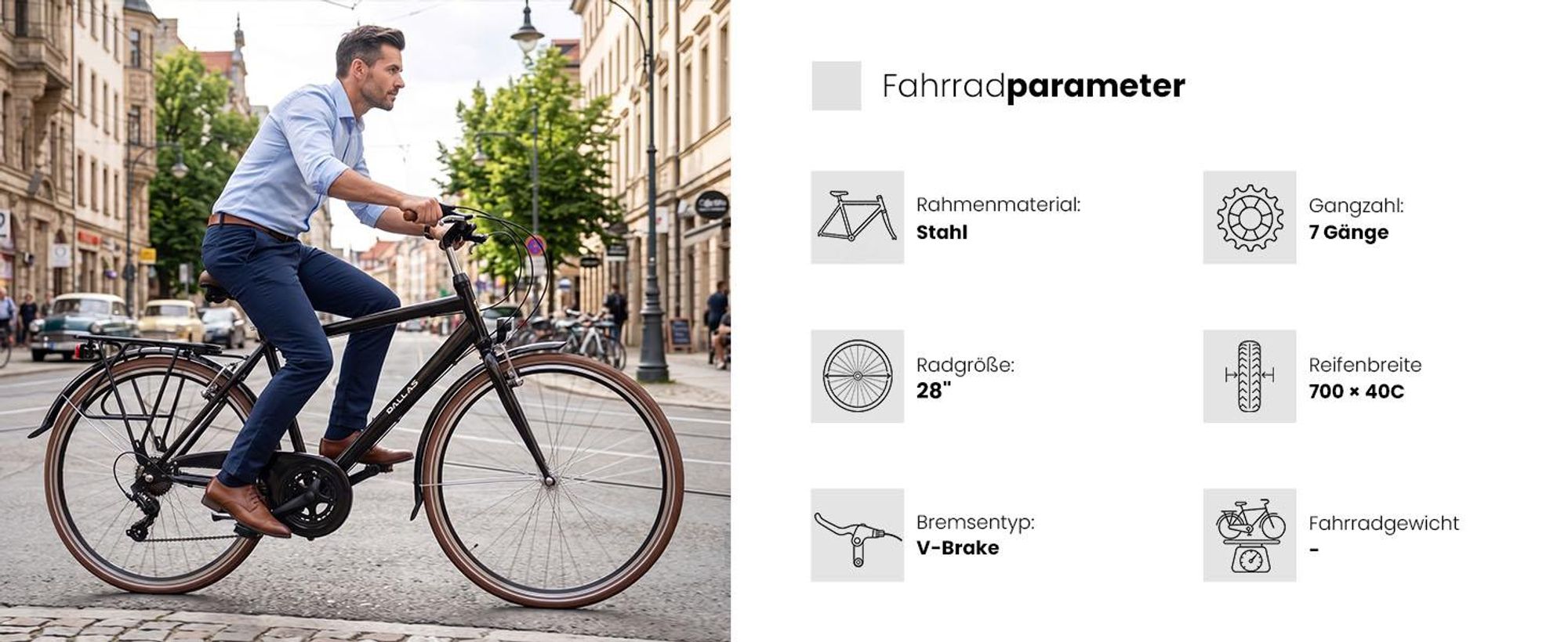 Dallas Bike Trekkingrad Herren - 28 Zoll - Stahlrahmen XL 21" - Schwarz-Braun - Shimano 7-Gang - Reflexreifen
