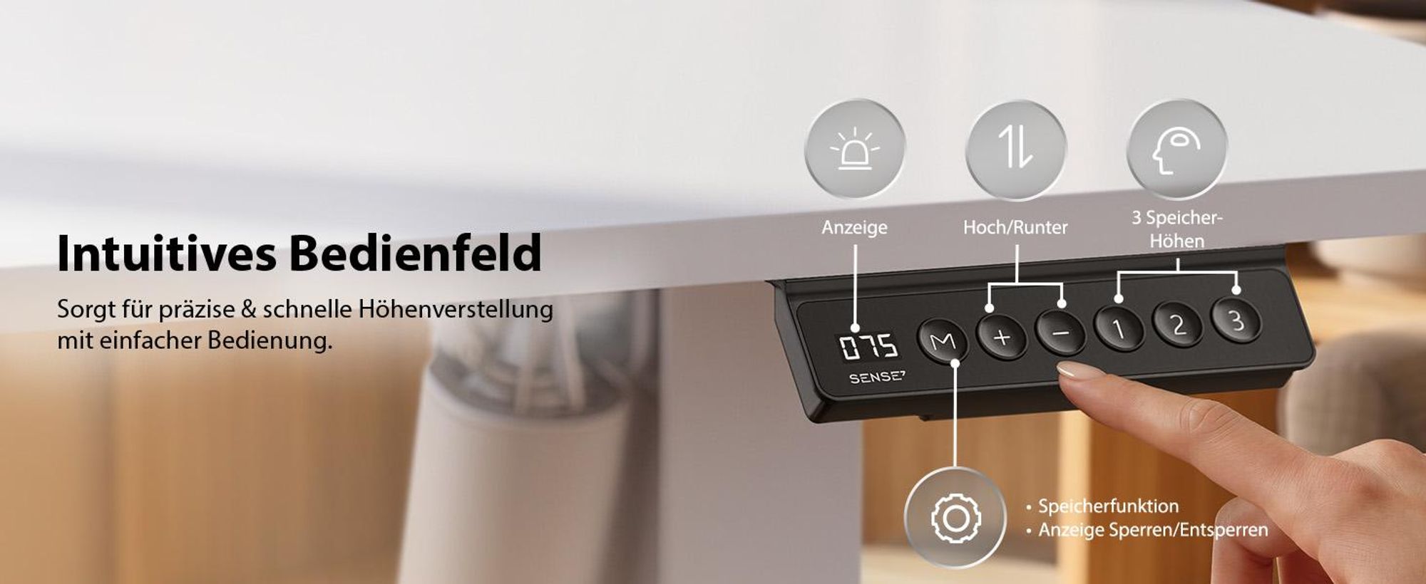 SENSE7 NOJO Light Corner Eckschreibtisch Elektrisch Höhenverstellbar 160x140 L-Form Stehschreibtisch Doppelmotor Memory Tischgestell Weiß PC Tisch