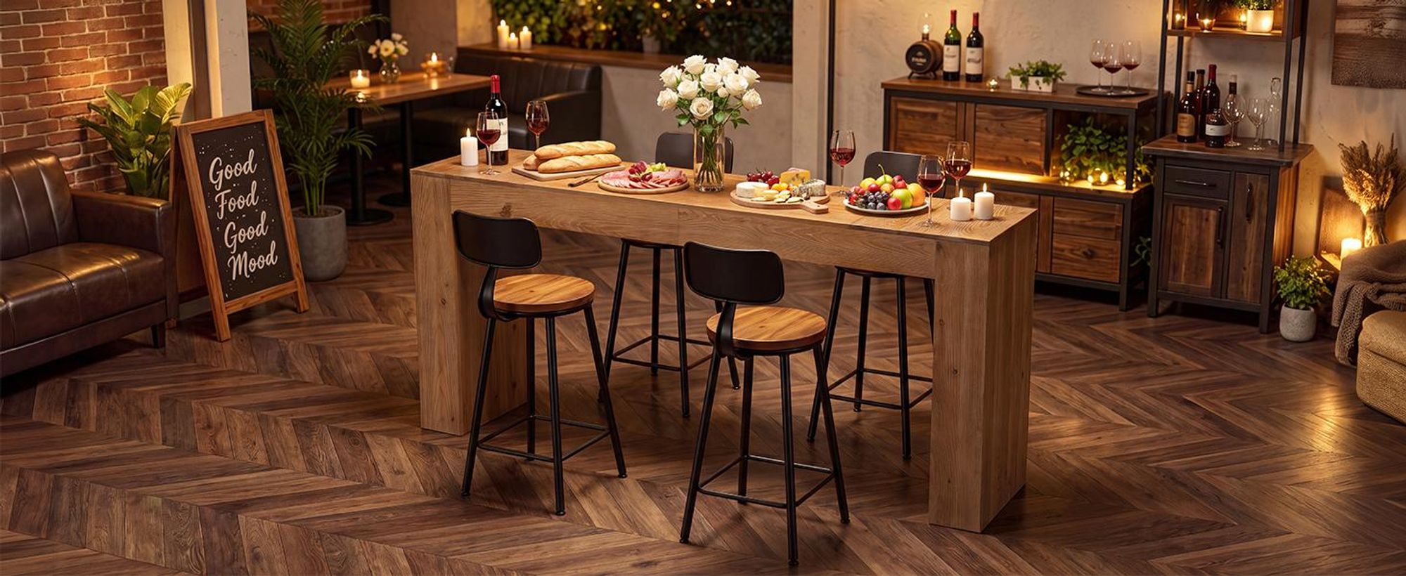 Stehtisch, 180 cm langer Bartisch aus Massivholz, Rechteckiger Stehtisch im Landhausstil, schmale Kaffeebar für Küche, Esszimmer, Wohnzimmer, Bistro