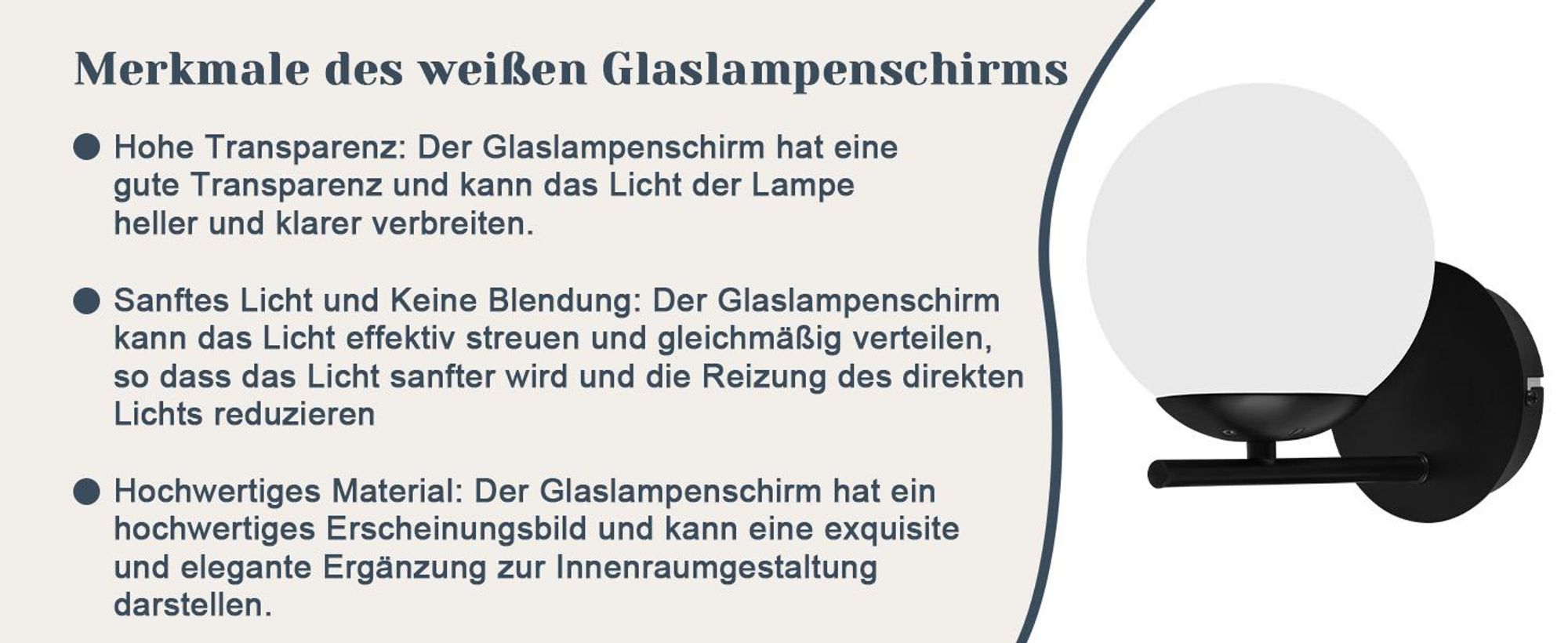 ZMH Wandleuchte Schwarz Wandlampe Innen Moderne Glas Bettlampe E27 Wandbeleuchtung Nachtlampe für Treppenhaus Wohnzimmer Schlafzimmer Flur Kinderzimmer  Ohne Leuchtmittel