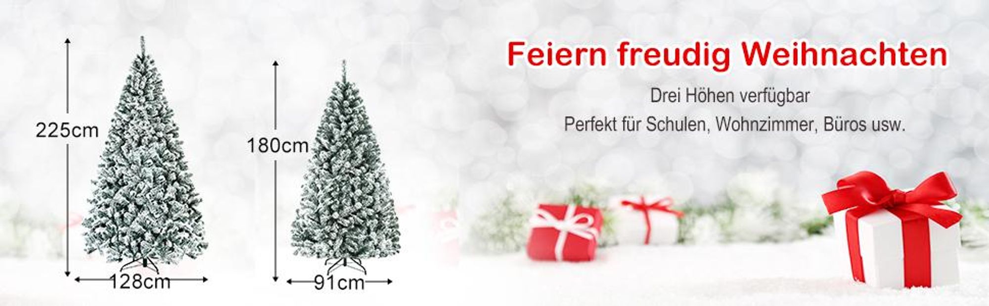 COSTWAY 180cm Künstlicher Weihnachtsbaum mit Schnee, 600 PVC Nadeln & Metallständer, Tannenbaum, Christbaum, Schnellaufbau Klappsystem