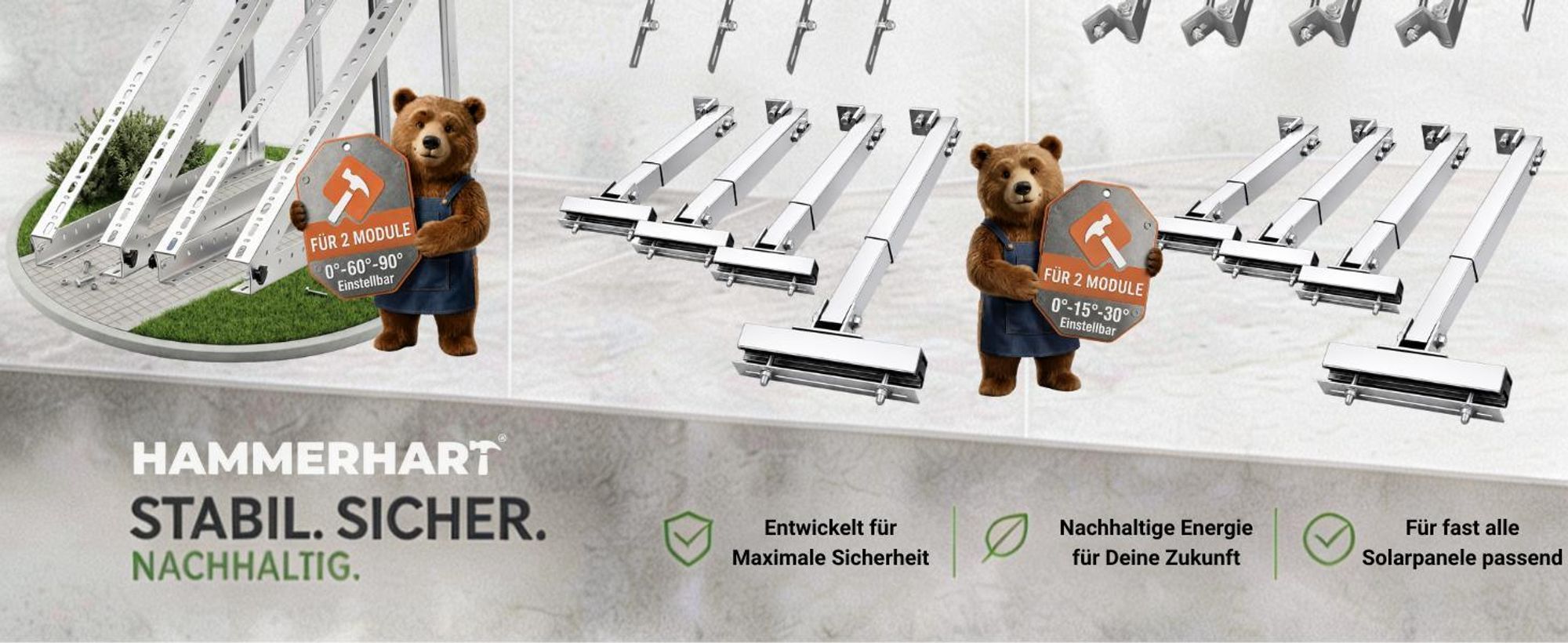 4x Balkonkraftwerk Halterung ECKIG│Balkon Geländer Halterung für alle Solarpanel Arten│Solarmodul Halterung aus robustem Aluminium für Eckige Geländer