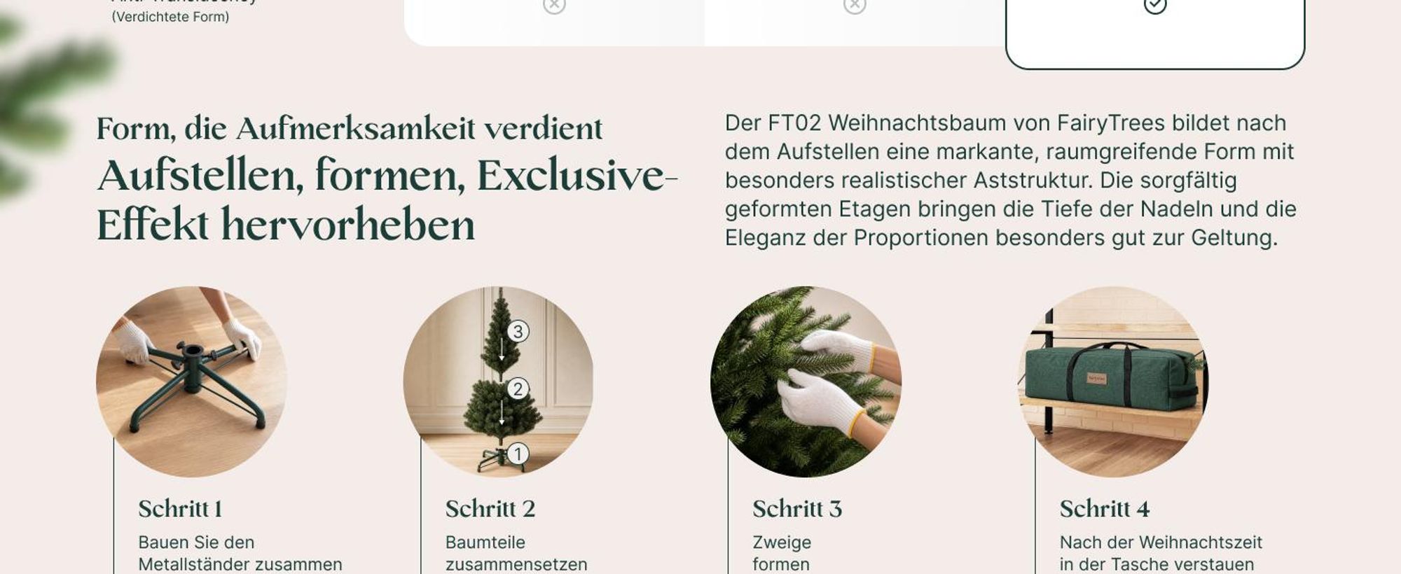 FAIRYTREES Künstlicher Pop-Up Weihnachtsbaum Spritzguss 220 cm dunkelgrün | Wilde europäische Fichte, handgefertigt in Europa 100% PE | Tannenbaum Breite Form, mit Holzständer | Modell: FT02