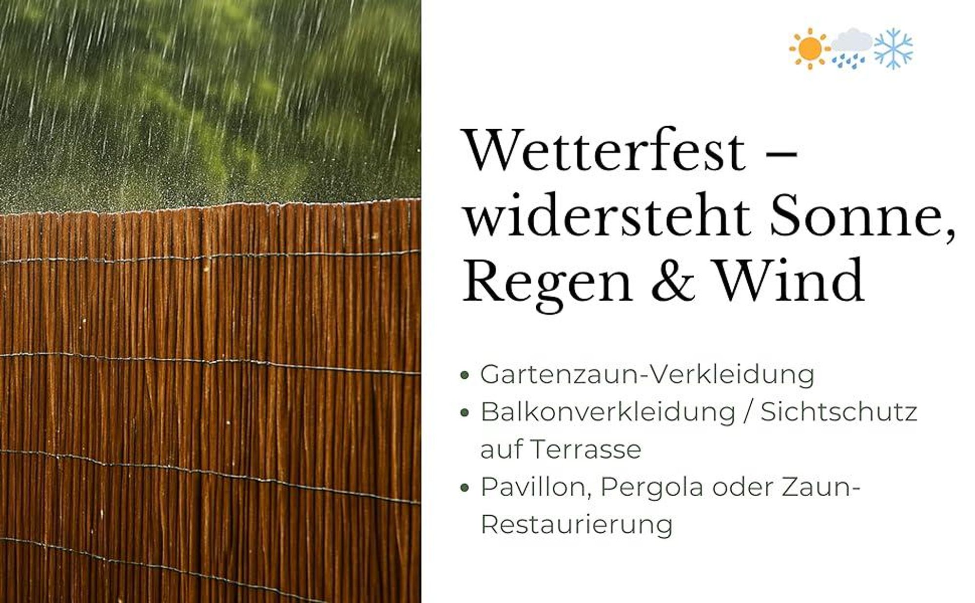 Weidenmatte 200 x 300 cm Gartenzaun Balkon Weidenzaun Zaun Windschutz & Sonnenschutz Balkonverkleidung Wetterfest Sichtschutzzaun Sichtschutzmatte
