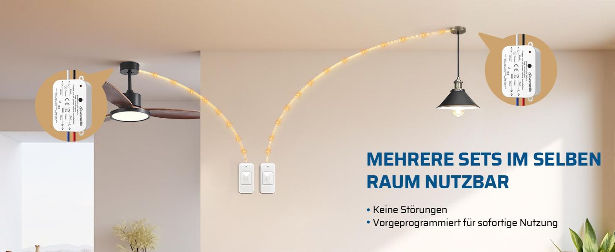 DEWENWILS Funk-Lichtschalter Set 230V, Magnetischer Funkschalter Mit Empfänger, Drahtlos, Reichweite Bis 30 m, 2300 W