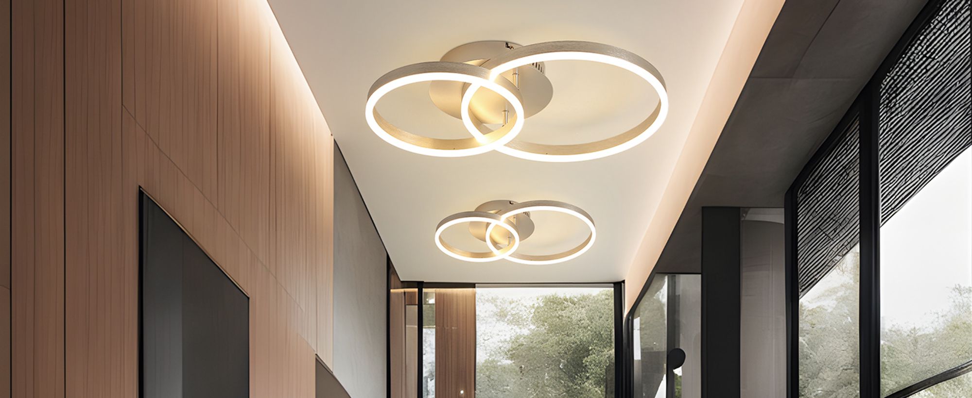 ZMH LED Deckenleuchte 46W Dimmbar Wohnzimmer 59CM Deckenlampe mit Fernbedienung 2 Ring Silber Deckenbeleuchtung Schlafzimmerlampe für Wohnzimmer flur