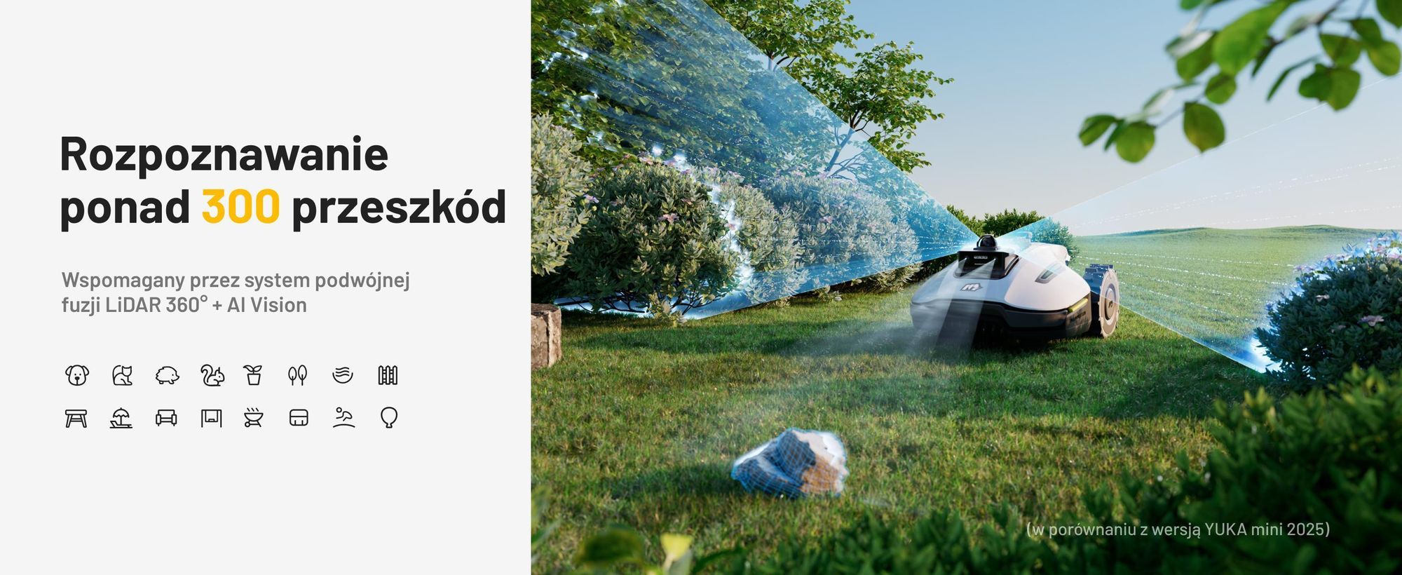 Robotická kosačka Mammotion YUKA Mini 2 1000 s garážou a umývacím stojanom, do 1000 m², DropMow, auto mapovanie, kosenie okrajov, APP