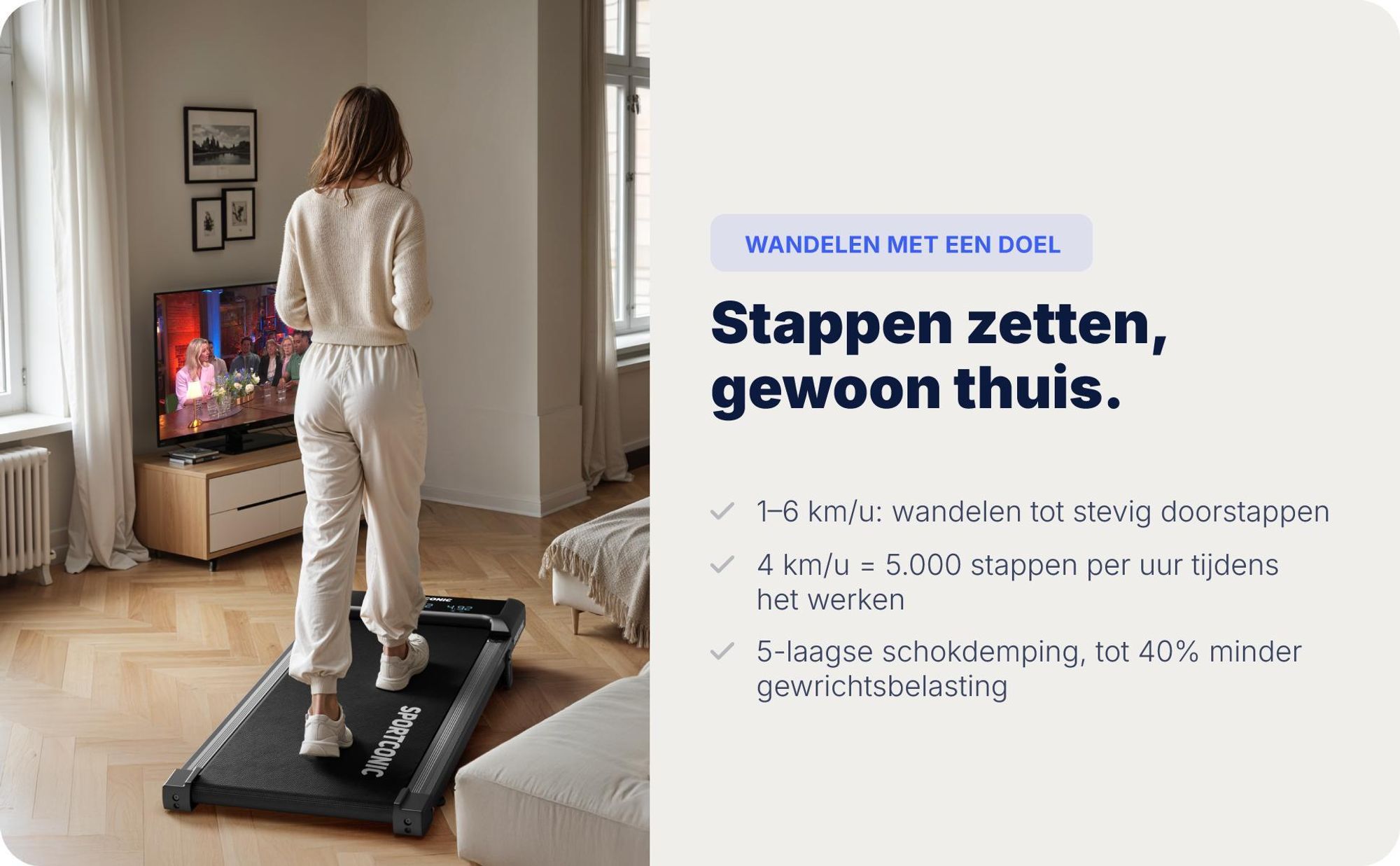 Sportconic Walking Pad loopband voor thuis en kantoor – stil, met een hellingshoek van 6%, energiezuinig, met LED-display