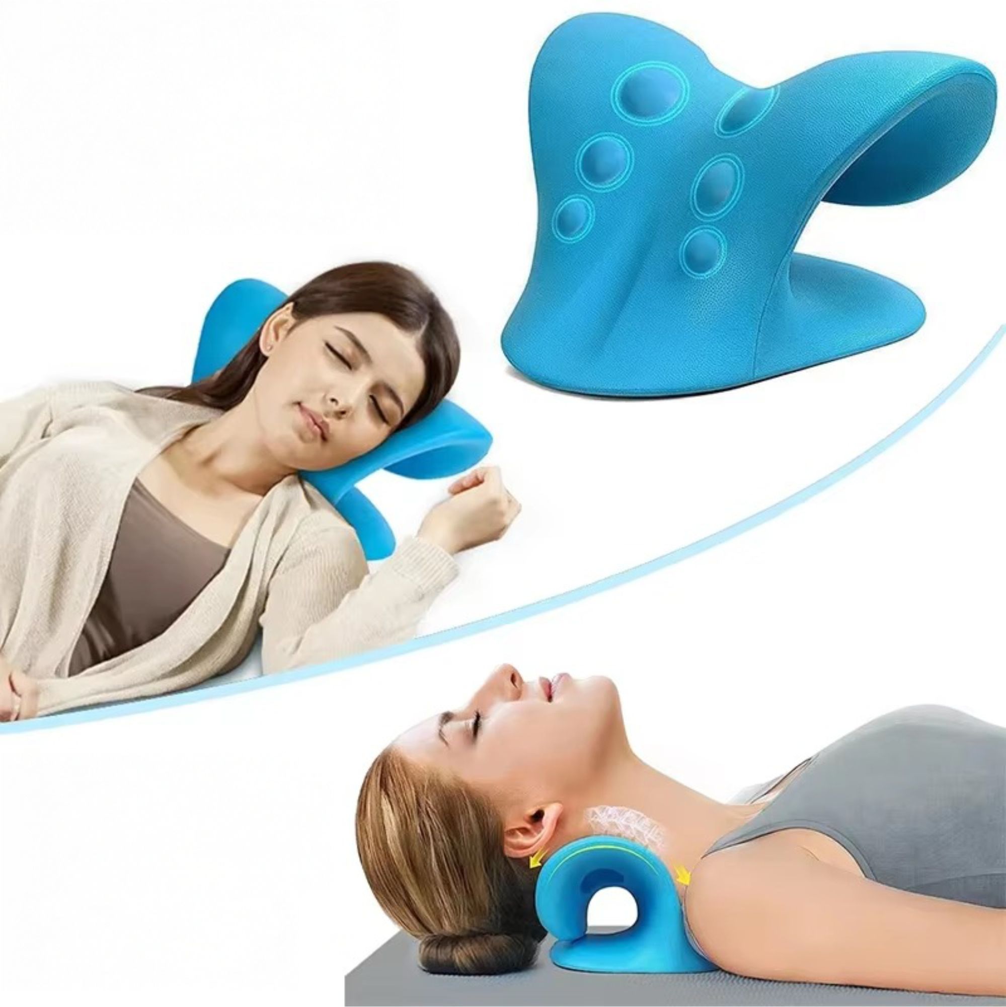 Nákrčník a masážní polštářek pro relaxaci, ergonomická pomůcka při bolestech krku, korekce krční páteře pomocí masážních bodů, EVI SPORT Blue