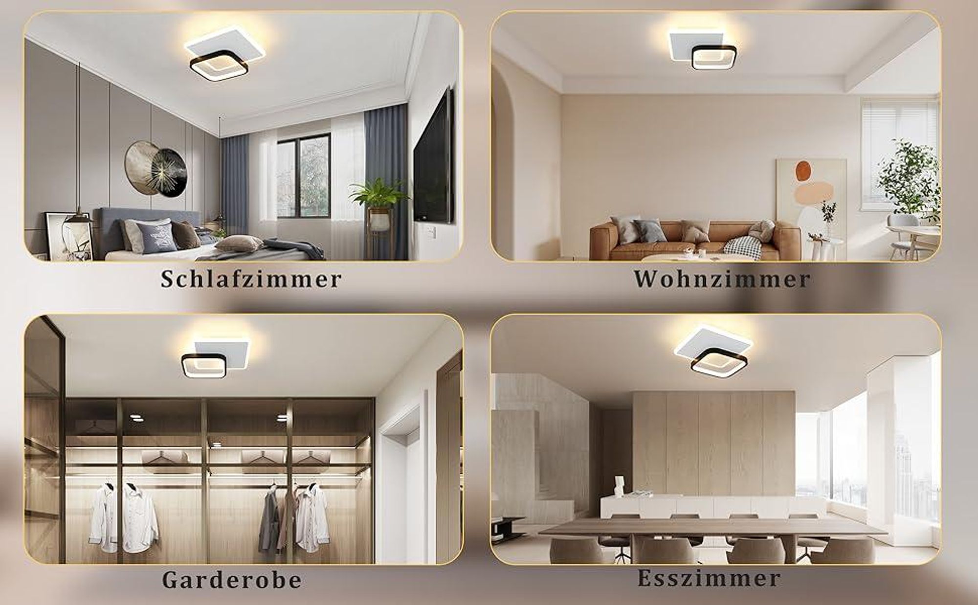ZMH LED Deckenleuchte Wohnzimmer 3000K Warmweiß Deckenlampe 15W Acryl Deckenbeleuchtung Modern Schwarz für Schlafzimmer Esszimmer Küche Flur