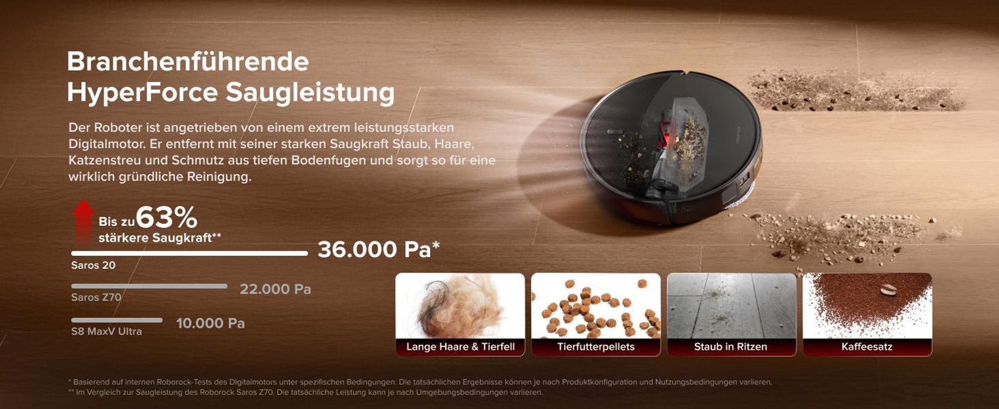 Roborock Saros 20 Set Saugroboter mit Wischfunktion, 36,000 Pa(Upgrade von Saros 10R), AdaptiLift Chassis 3.0, 100 °C Heißwasser-Moppwäsche