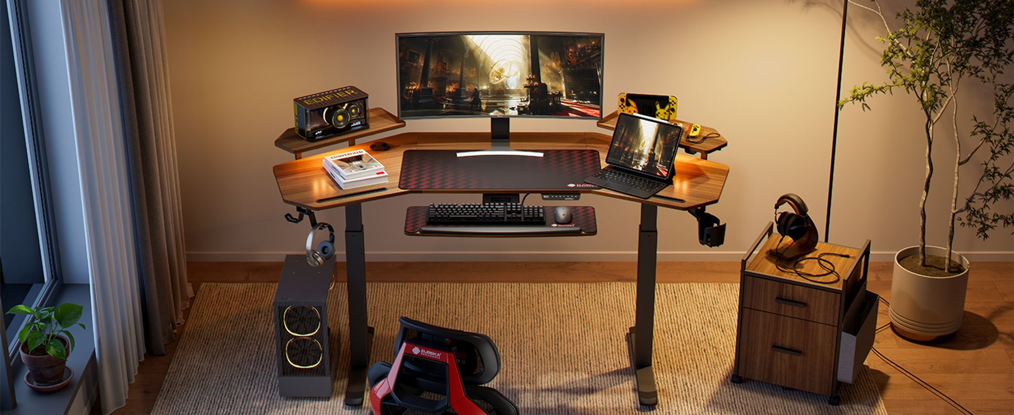 EUREKA ERGONOMIC Elektrisch Computertisch 182×76cm Höhenverstellbarer Schreibtisch Stehpult Gaming Tisch mit Monitorständer und Tastaturablage