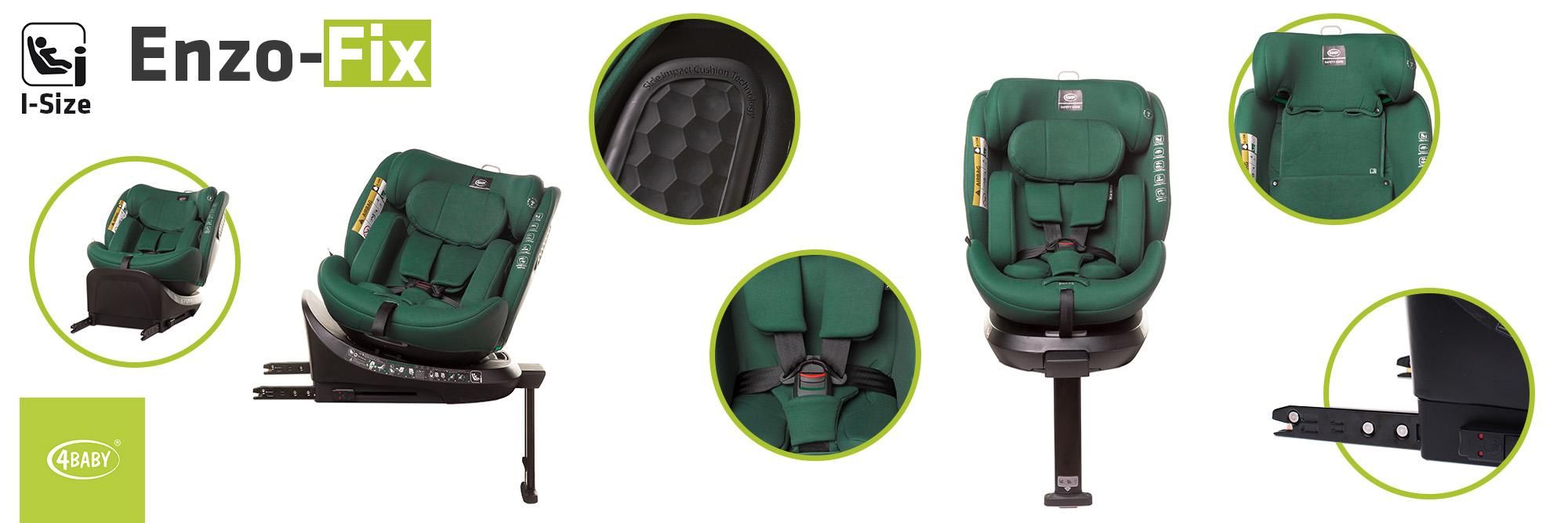 4Baby | Detská autosedačka - otočná o 360° - s ISOFIXOM, I-SIZE, 40-150 cm, dodatočná bočná ochrana, proti smeru jazdy - zelená - ENZO-FIX