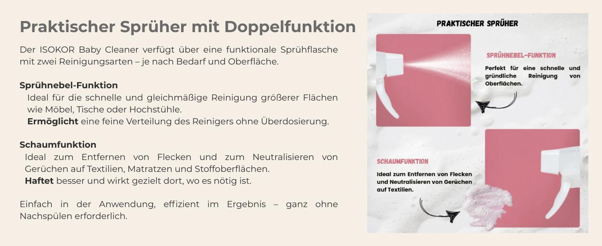 ISOKOR | Baby Cleaner | 2x500 ml | Hypoallergener Spielzeugreiniger für Babys | Natürlicher Reiniger für Möbel, Textilien & Kinderzimmer