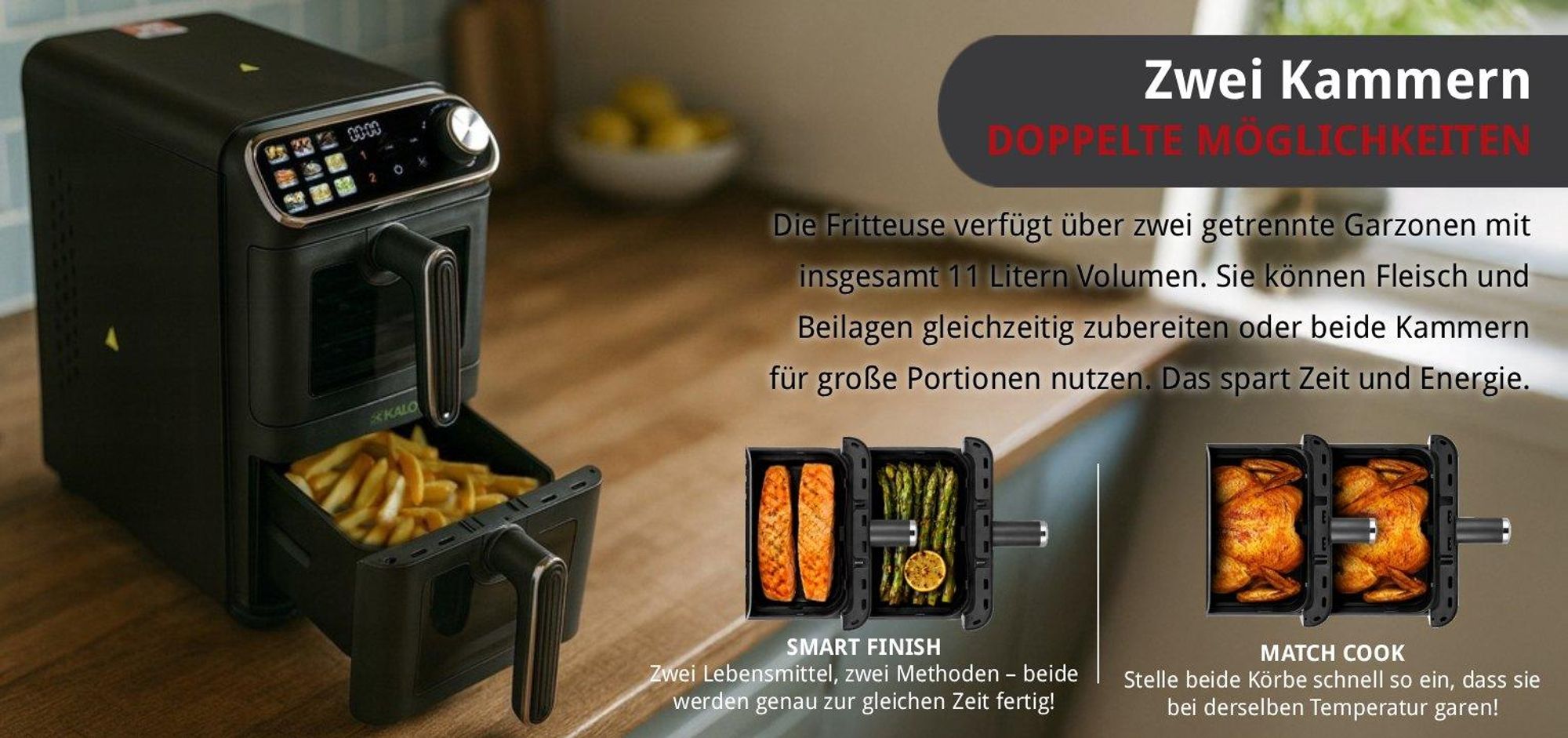 Kalorik Fettfreie Fritteuse Vertikale 2460W 11L XXL Heißluftfritteuse Turm + 2 Frittierroste, air fryer