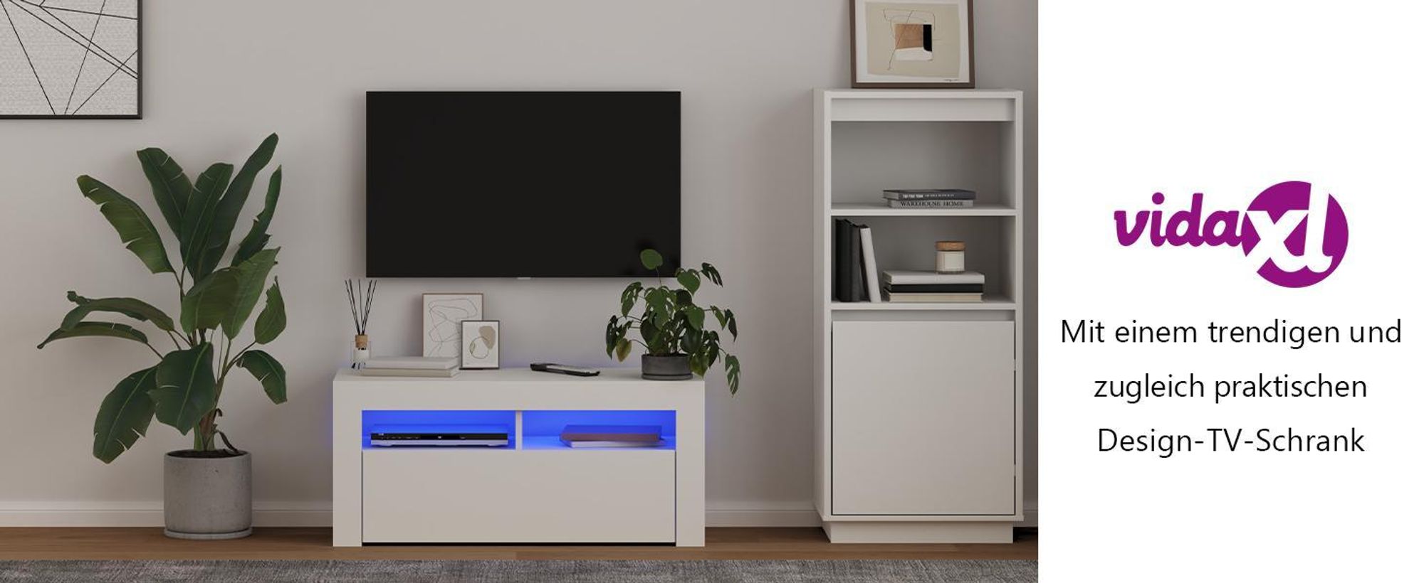 vidaXL TV-Schrank mit LED-Leuchten Weiß 90x35x40 cm